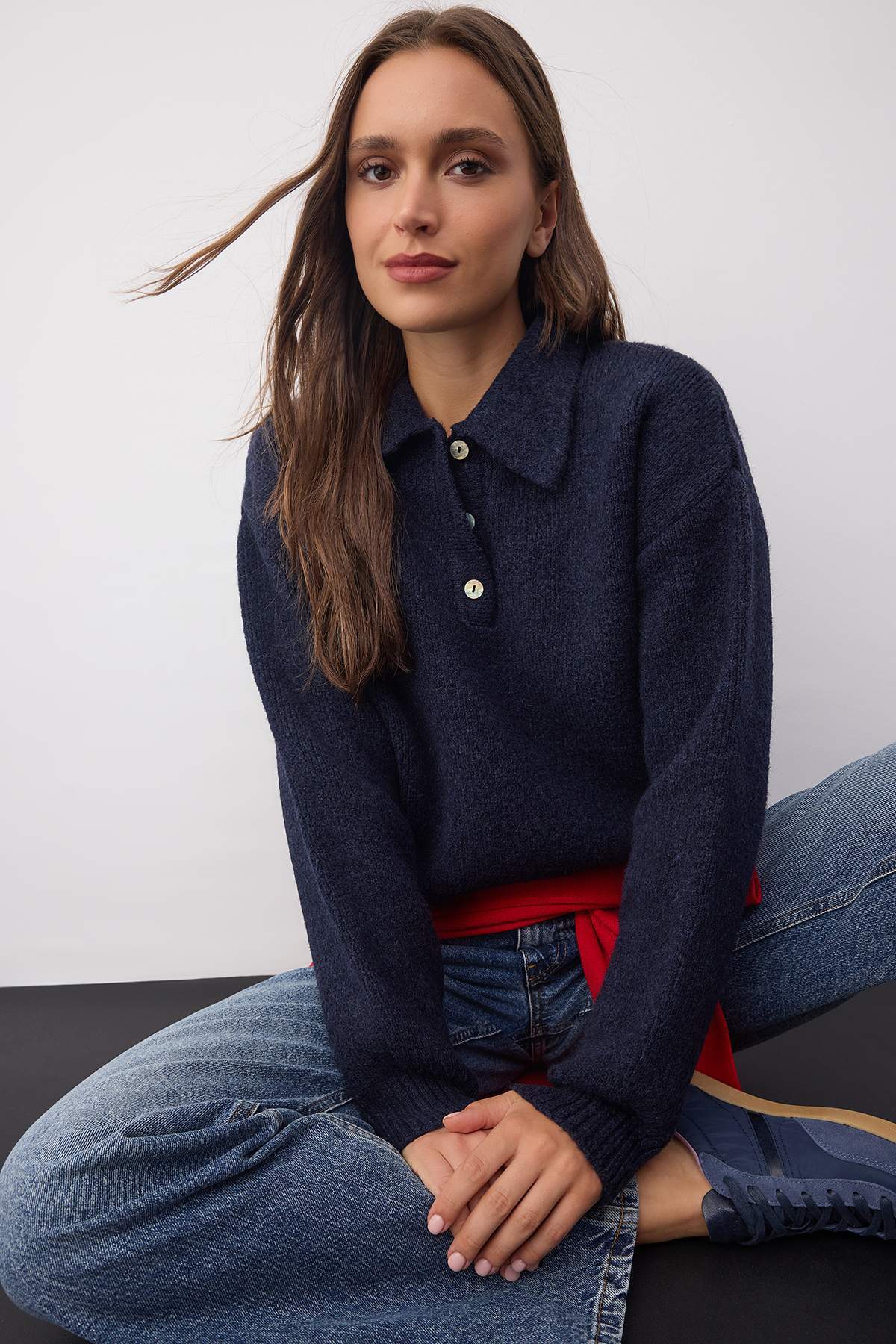 Trendyolmilla  Wardrobe Essentials Lacivert Basic Geniş Kalıp Özel İplikli Triko Kazak | TWOAW26KZ00072