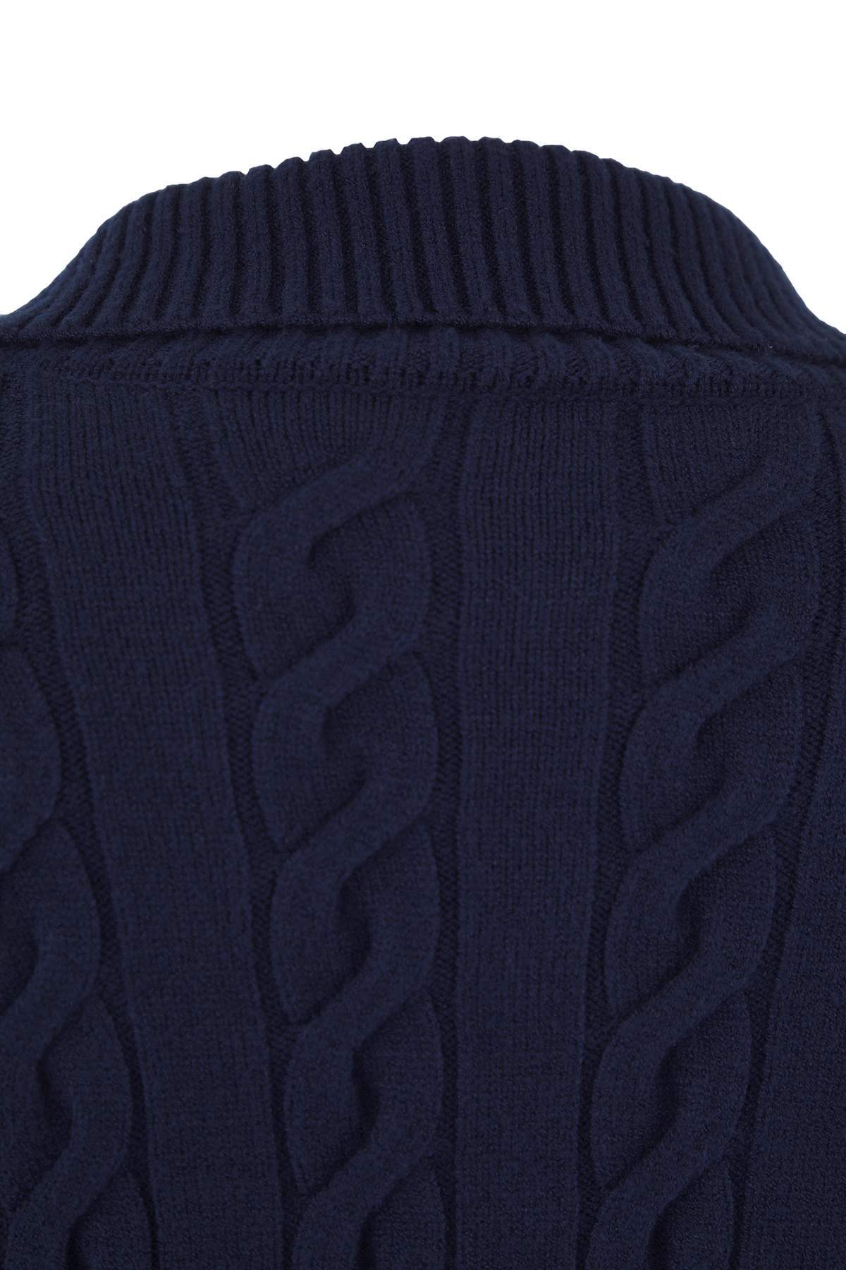 Trendyolmilla  Wardrobe Essentials Lacivert Premium İplikDevrik Yaka Saç Örgülü Basic Triko Hırka | TWOAW26HI00137 - Görsel 7