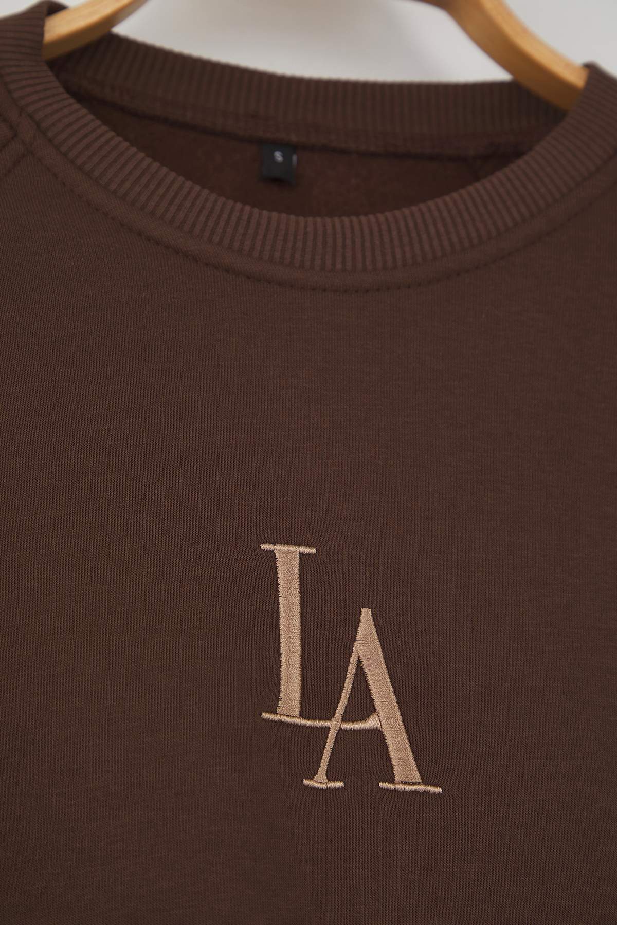 Trendyolmilla  Kahverengi Bisiklet Yaka Regular Fit Nakışlı Kalın İçi Polarlı Örme Sweatshirt TWOAW24SW00199 - Görsel 6