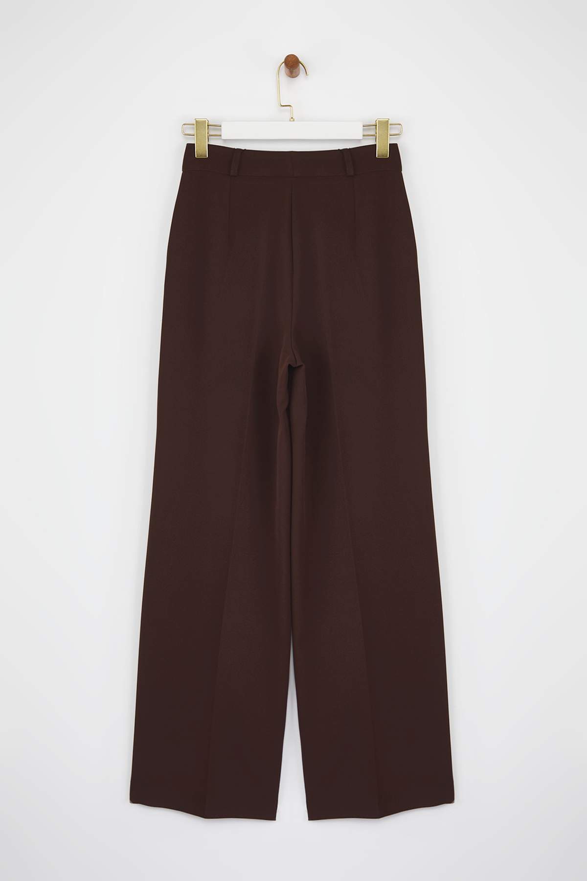 Trendyolmilla  Kahverengi Pilili Wide Leg/Geniş Paça Pantolon TWOAW25PL00109 - Görsel 6