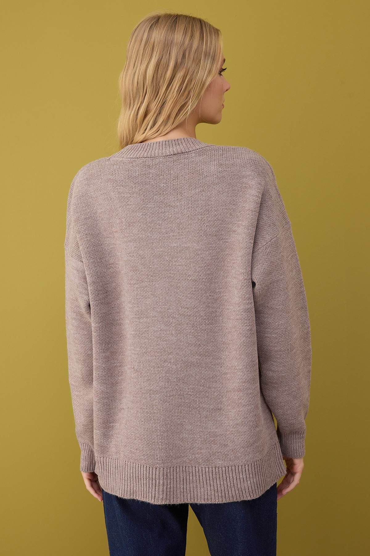 Trendyolmilla  Vizon Geniş Kalıp Basic Triko Hırka TWOAW26HI00205 - Görsel 4