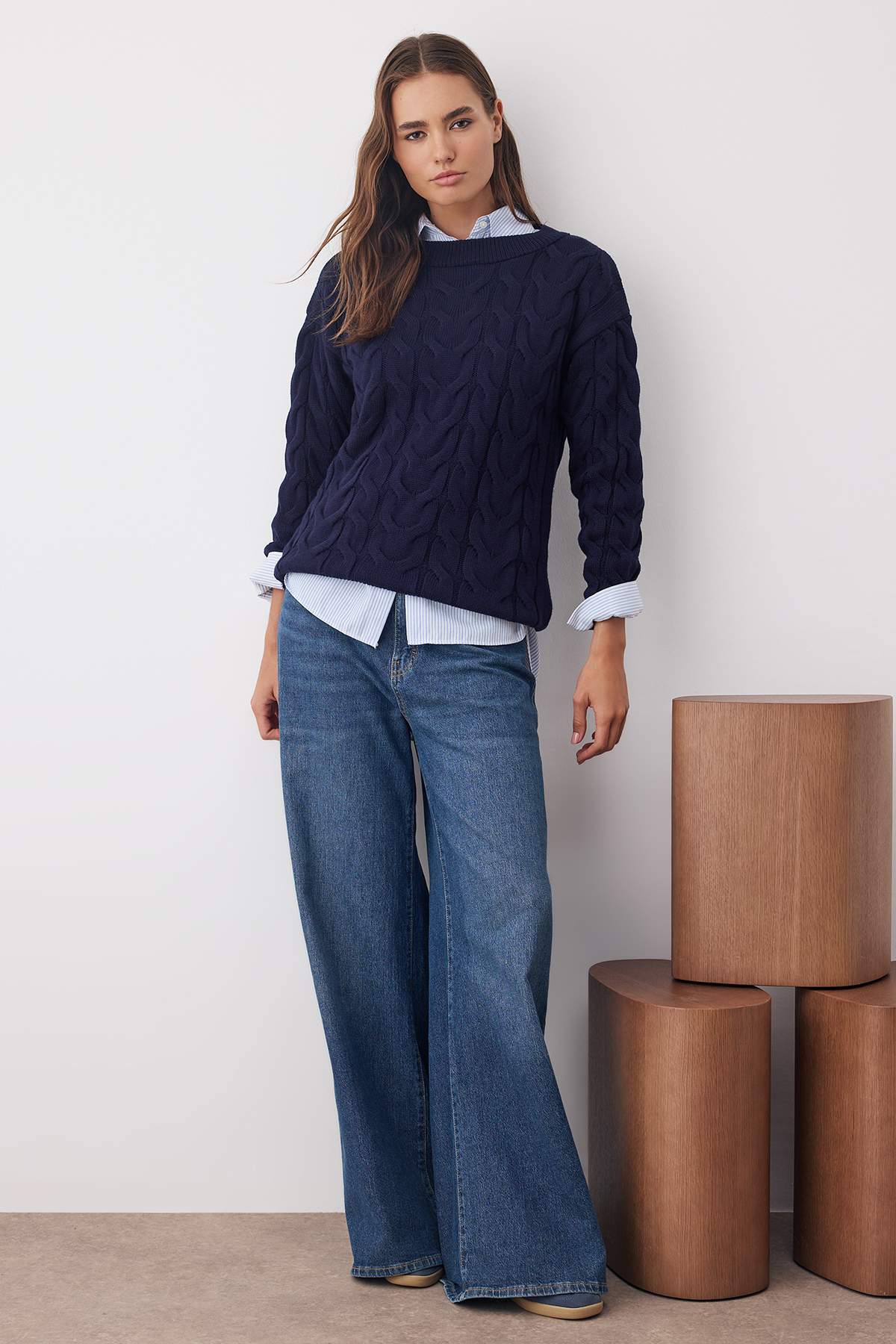 Trendyolmilla  More Sustainable Lacivert Kayık Yaka Triko Kazak TWOAW26KZ00126 - Görsel 6