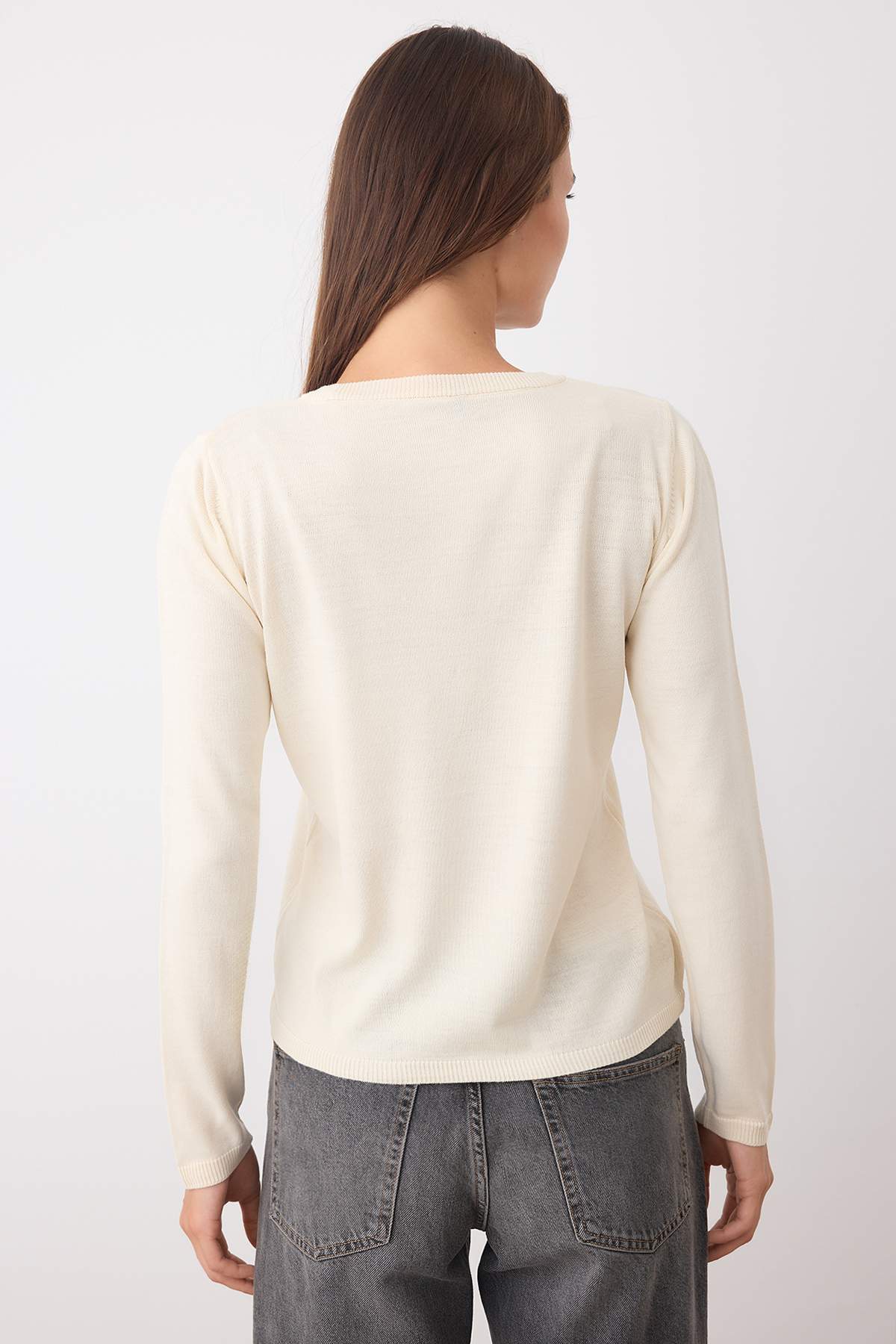 Trendyolmilla  Ekru-Siyah Bisiklet Yaka İkili Paket Triko Kazak TWOAW26KZ00189 - Görsel 4