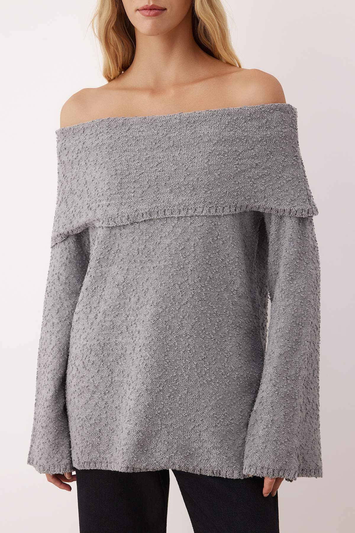 Trendyolmilla  Antrasit Dokulu Carmen Yaka Triko Kazak TWOAW26KZ00210 - Görsel 3