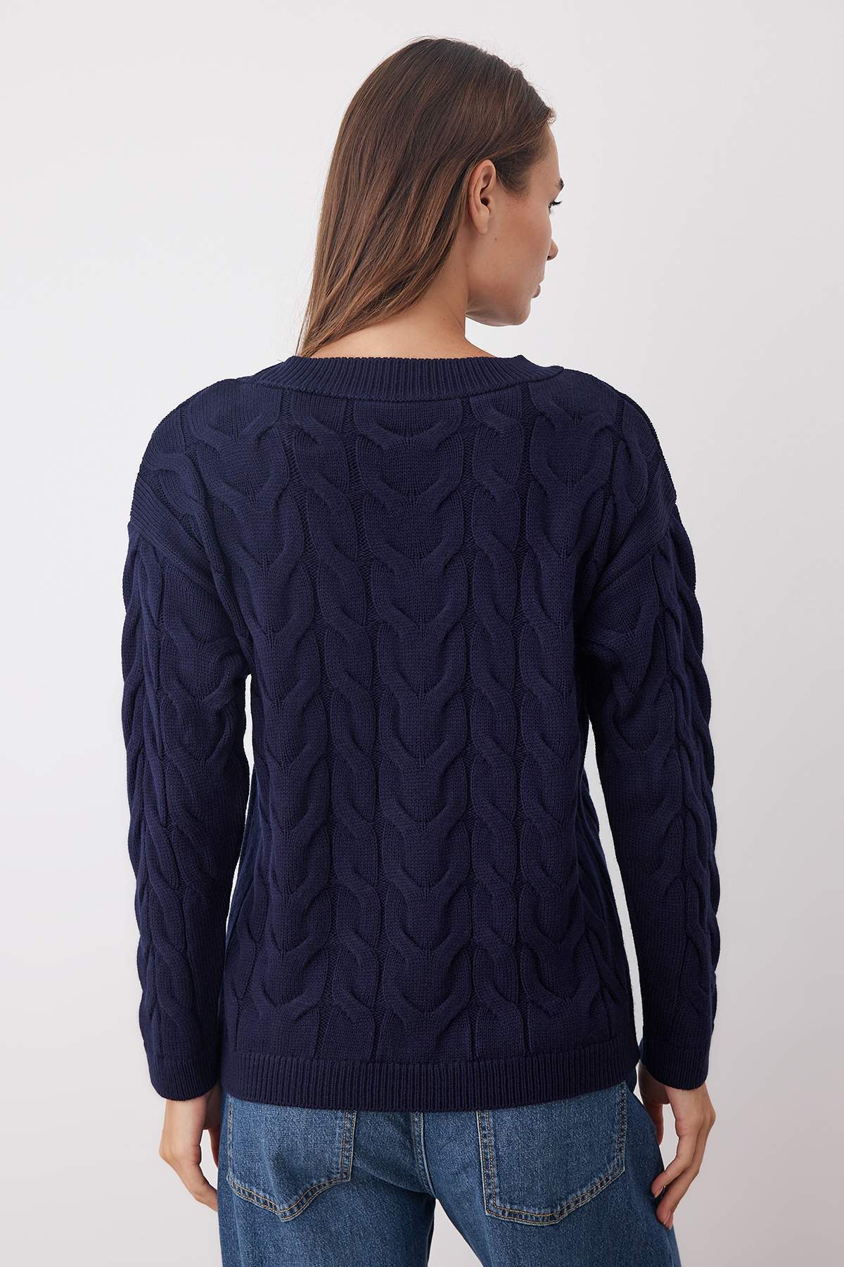 Trendyolmilla  More Sustainable Lacivert Kayık Yaka Triko Kazak TWOAW26KZ00126 - Görsel 8