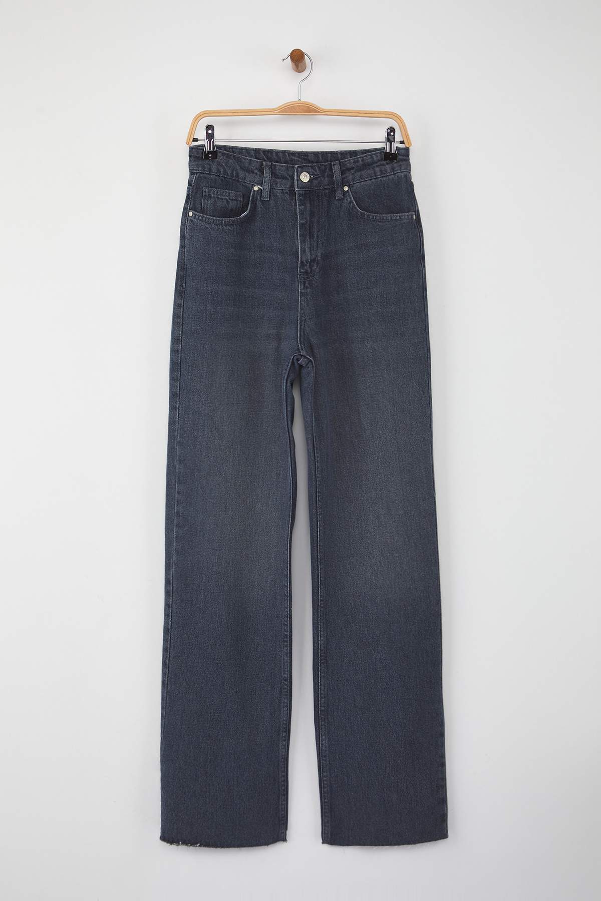 Trendyolmilla  Mavi-Gri Yüksek Bel Geniş Paça Wide Leg Jeans TWOAW26JE00113 - Görsel 5