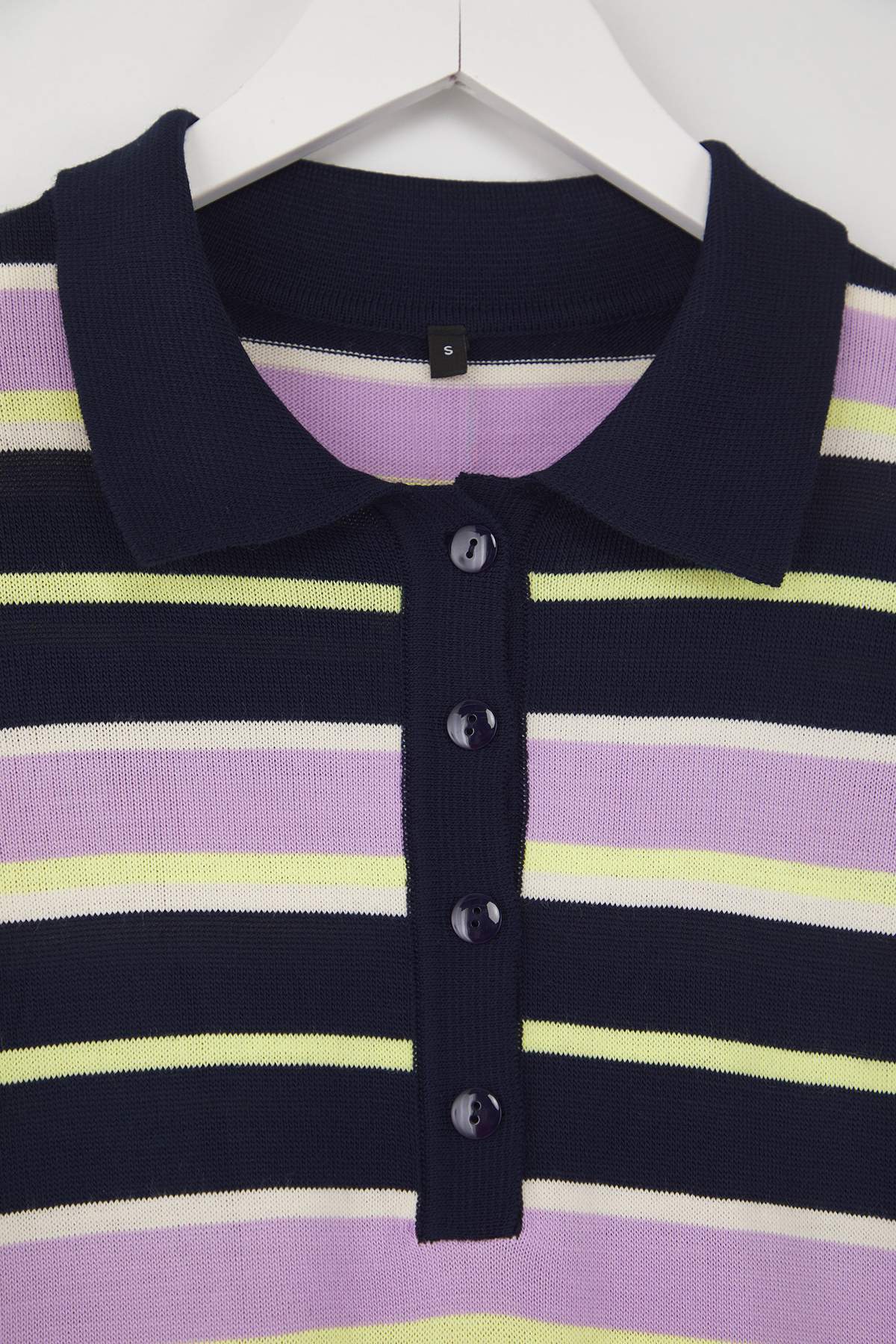 Trendyolmilla  Lacivert Polo Yaka Çizgili Triko Kazak TWOAW26KZ00121 - Görsel 6