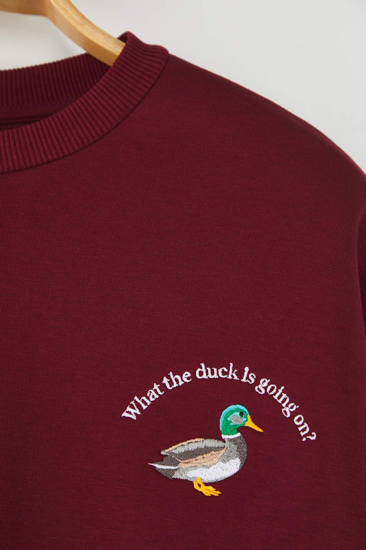 Trendyolmilla  Bordo Animal Nakışlı Regular/Normal Kalıp Kalın İçi Polarlı Örme Sweatshirt TWOAW24SW00196 - Görsel 6