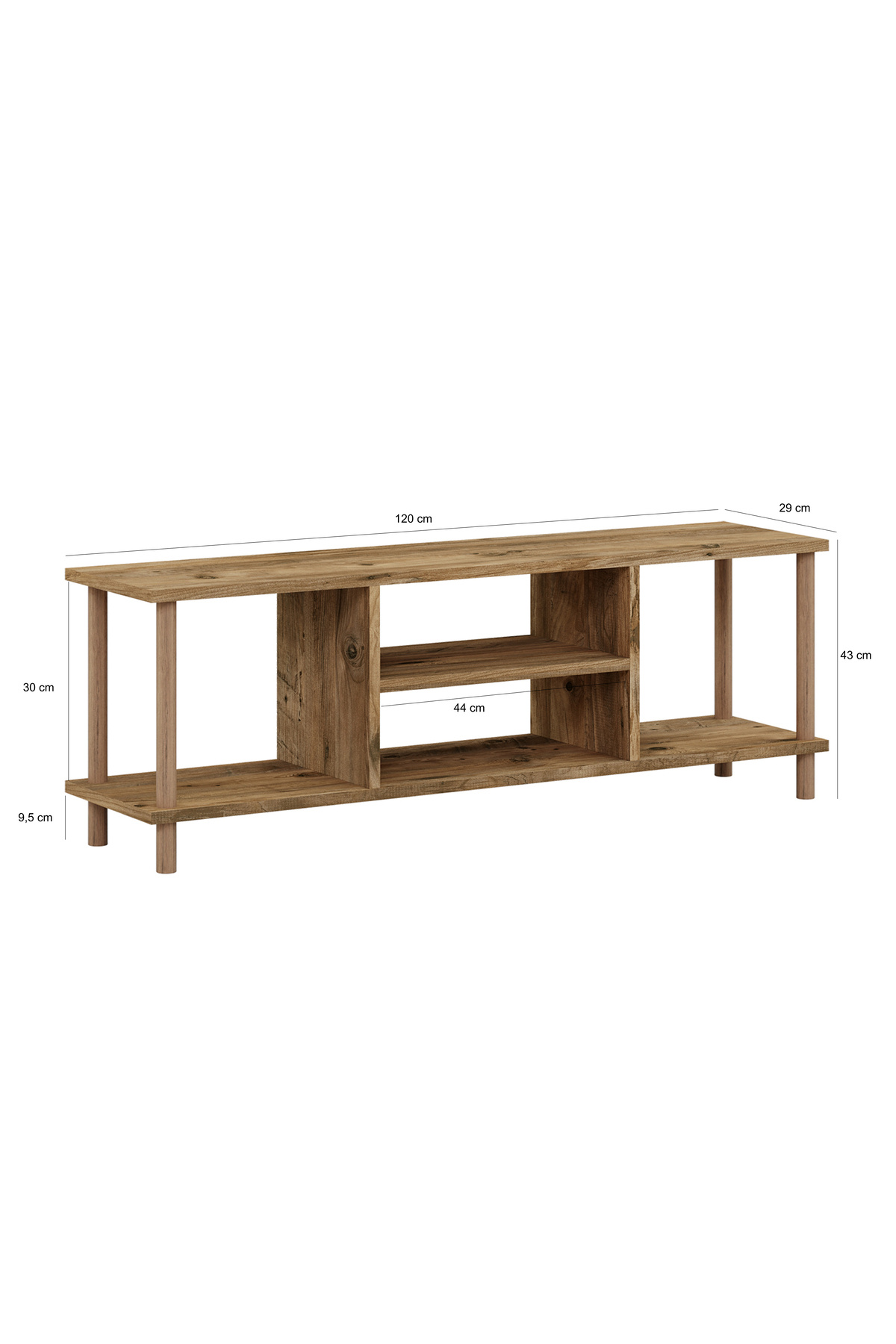interGO-Tv Stand With Shelves Wooden Legs - Atlantic Pine Pattern 5