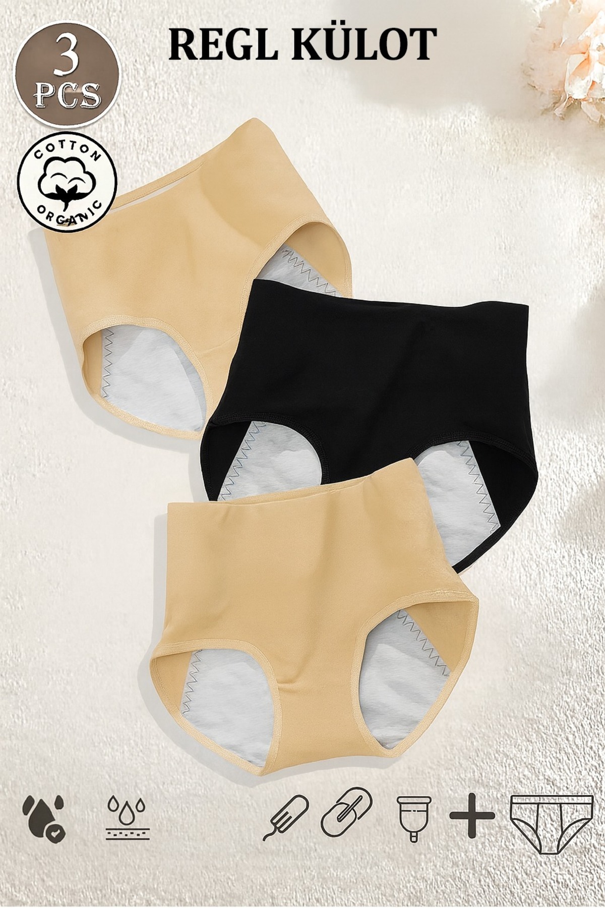 2 Skin 1 Black Women's High Waist Period Panties – Leakproof, Washable, Comfortable Cut