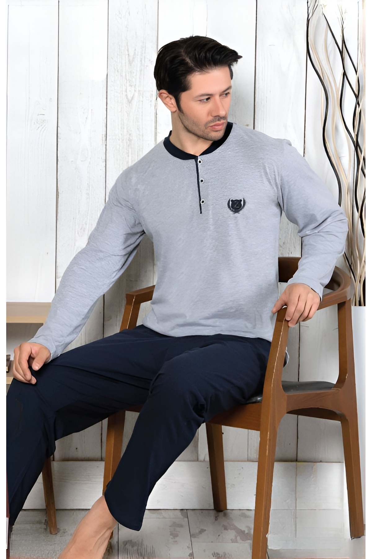 Pyjama Familya-Set de pijamale de sezon pentru bărbați, cu mâneci lungi, cu mâneci lungi 1