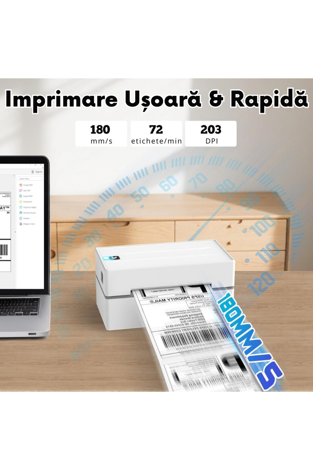 Vittalist-Thermal Printer for Labels and AWBs, Compatible with iOS / Android / Windows / MacOS, White 3