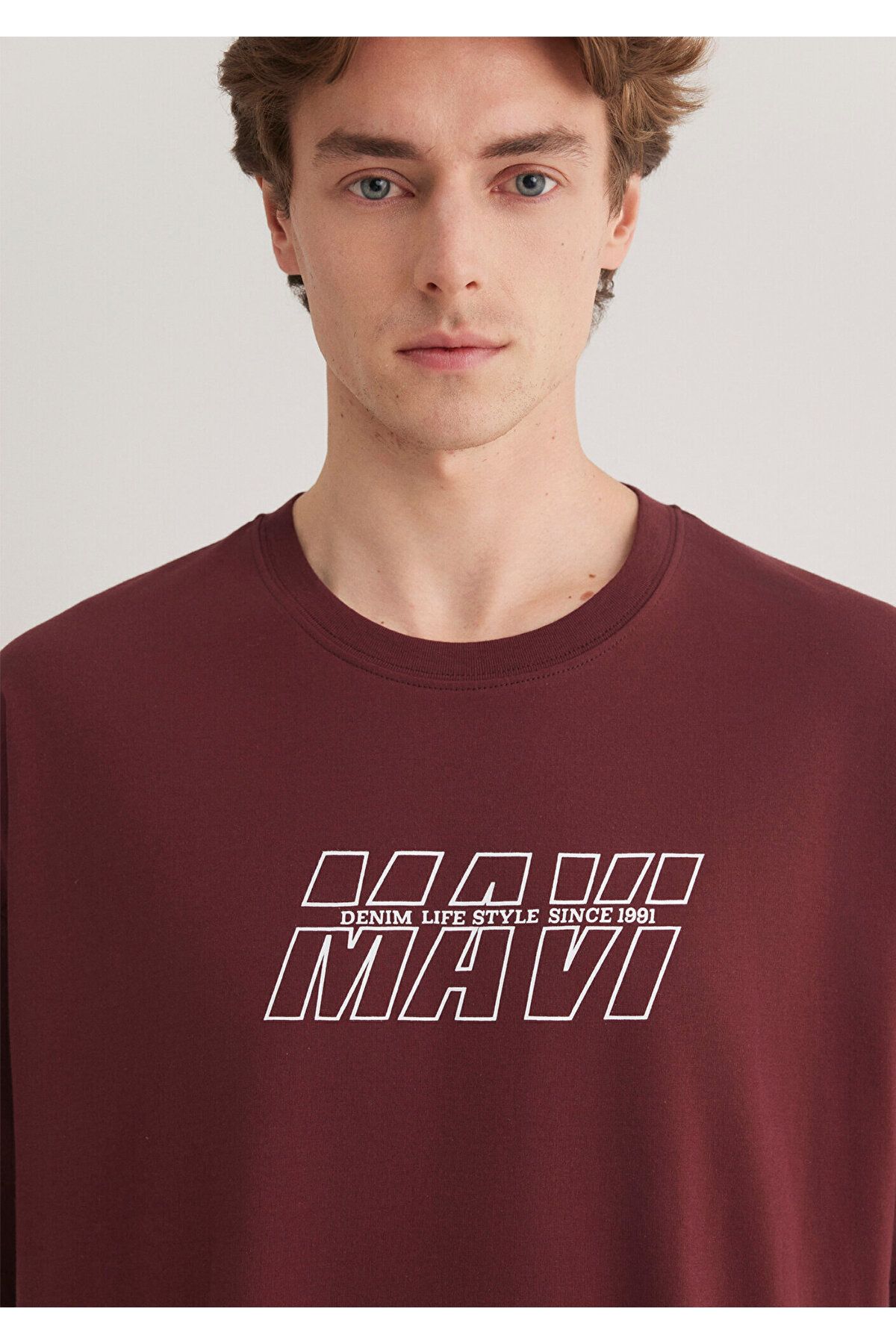 Mavi-Bedrucktes burgunderfarbenes T-Shirt in Übergröße / Weit geschnitten 0611827 -70396 6