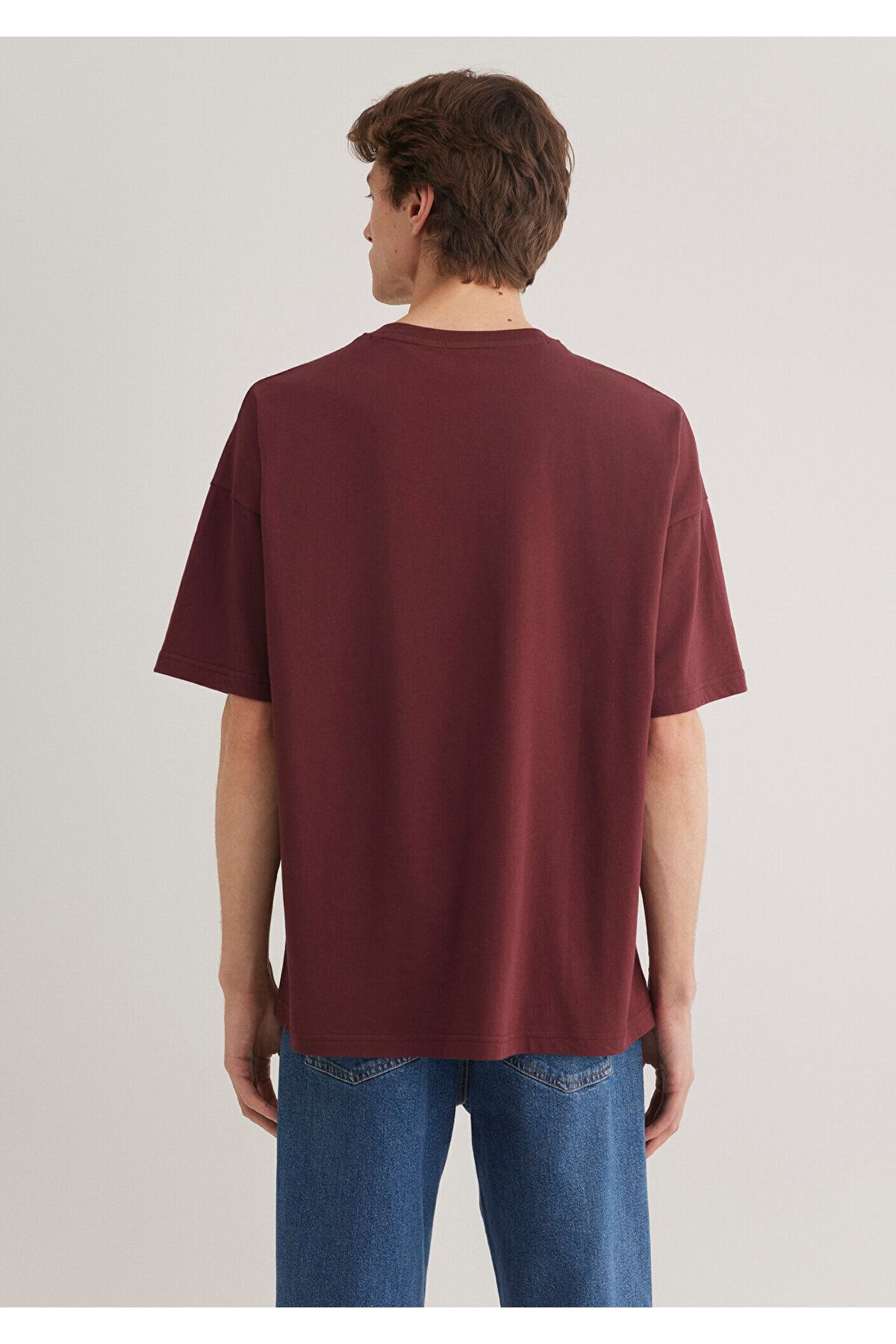 Mavi-Bedrucktes burgunderfarbenes T-Shirt in Übergröße / Weit geschnitten 0611827 -70396 5