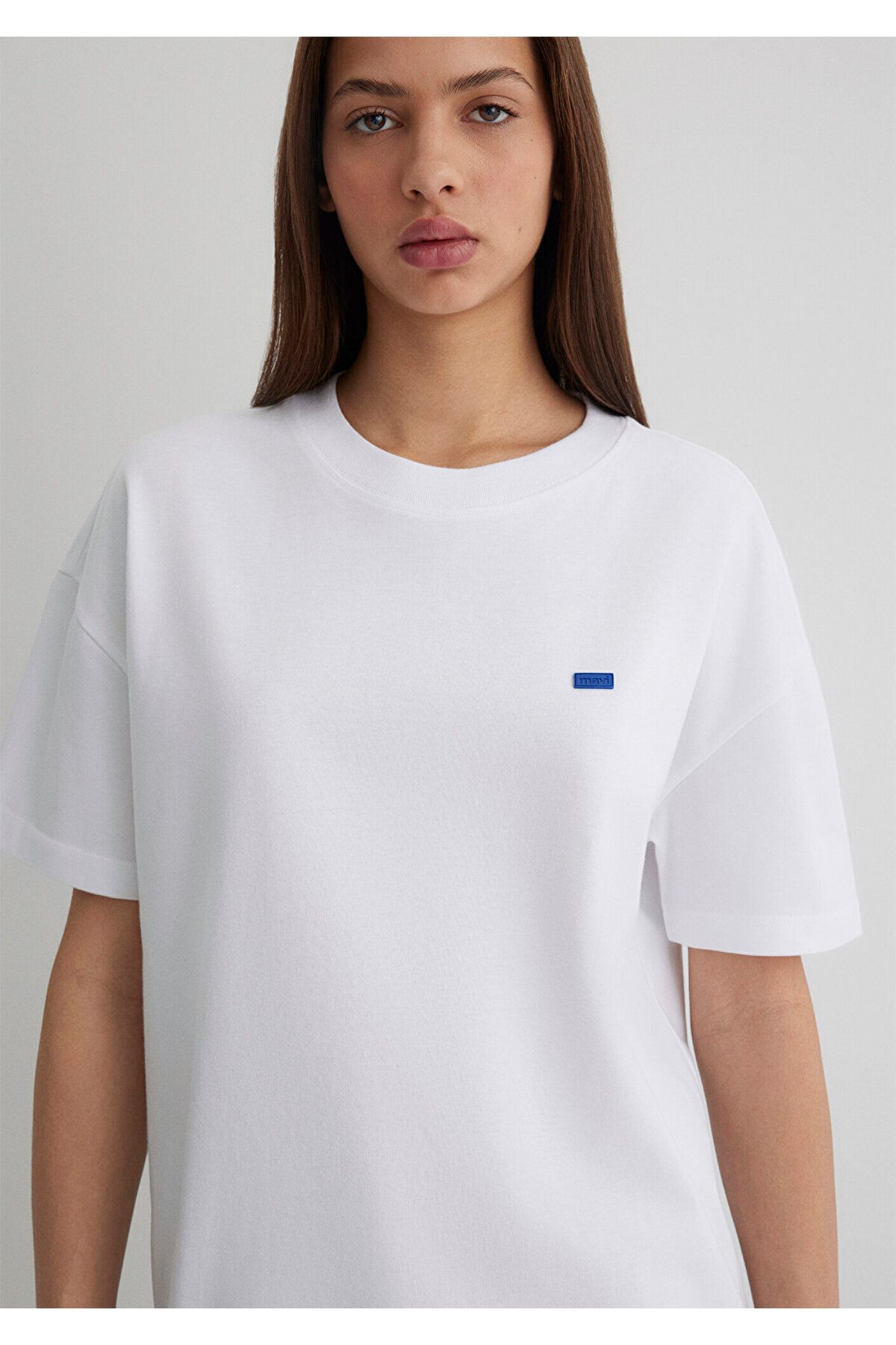 Mavi-Weißes Basic-T-Shirt mit Rundhalsausschnitt, lockere Passform / lockere, entspannte Passform1612188-620 5