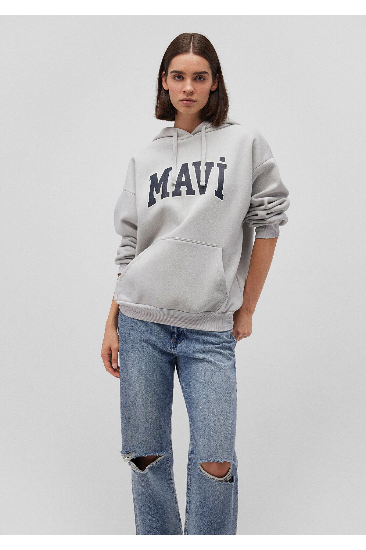 Mavi-Graues Kapuzen-Sweatshirt mit Logo-Print 1600361-34322 2