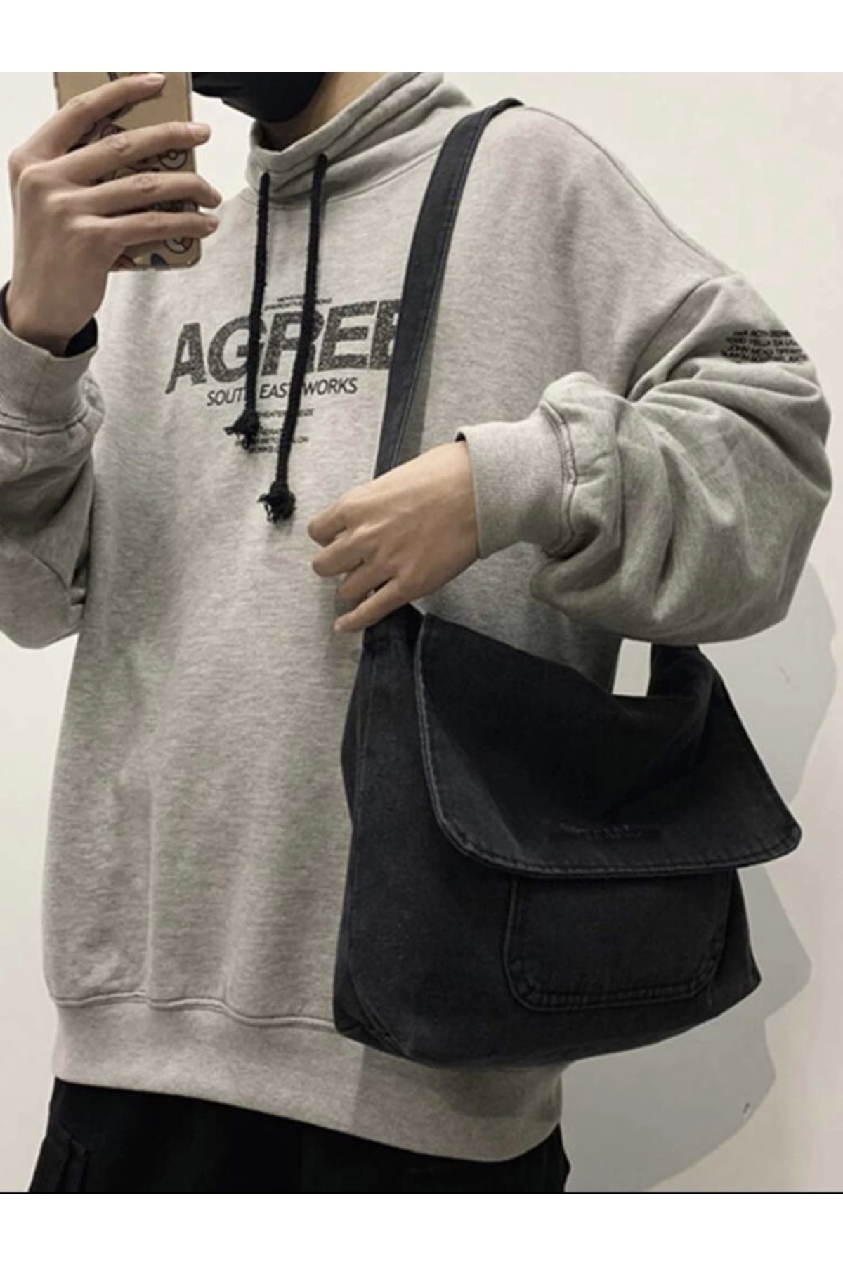 weywot  Siyah Postacı Çantası Unısex Harajuku Çanta - Görsel 2