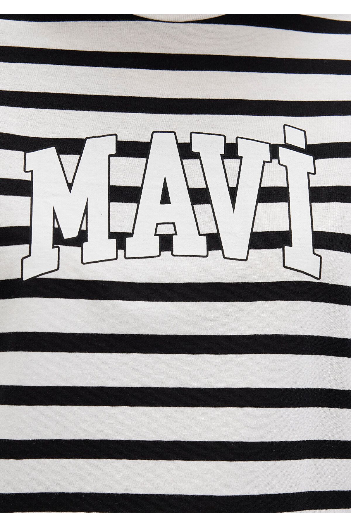 Mavi-Schwarz gestreiftes T-Shirt mit Logodruck, normale Passform / normaler Schnitt 1611360-84041 6