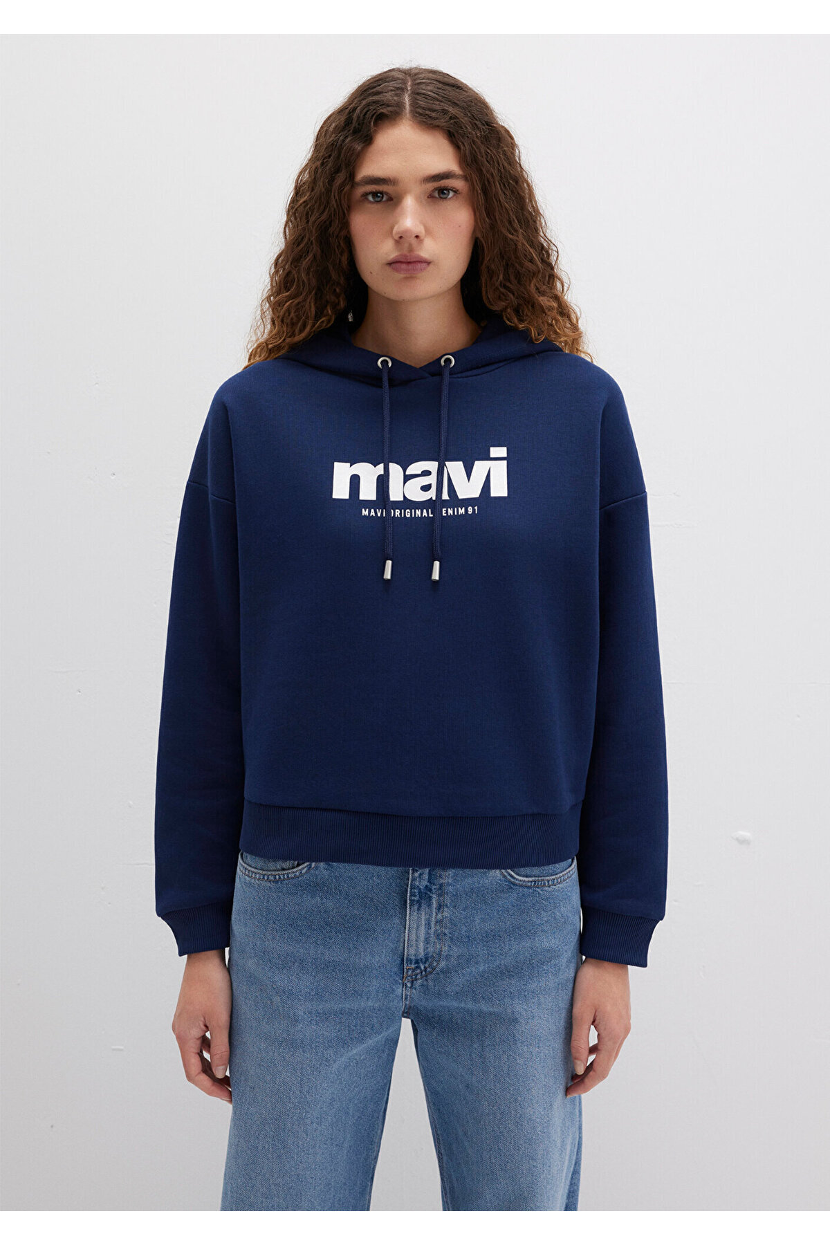 Mavi-Marineblaues Kapuzen-Sweatshirt mit Logo-Print 168334-70488 5