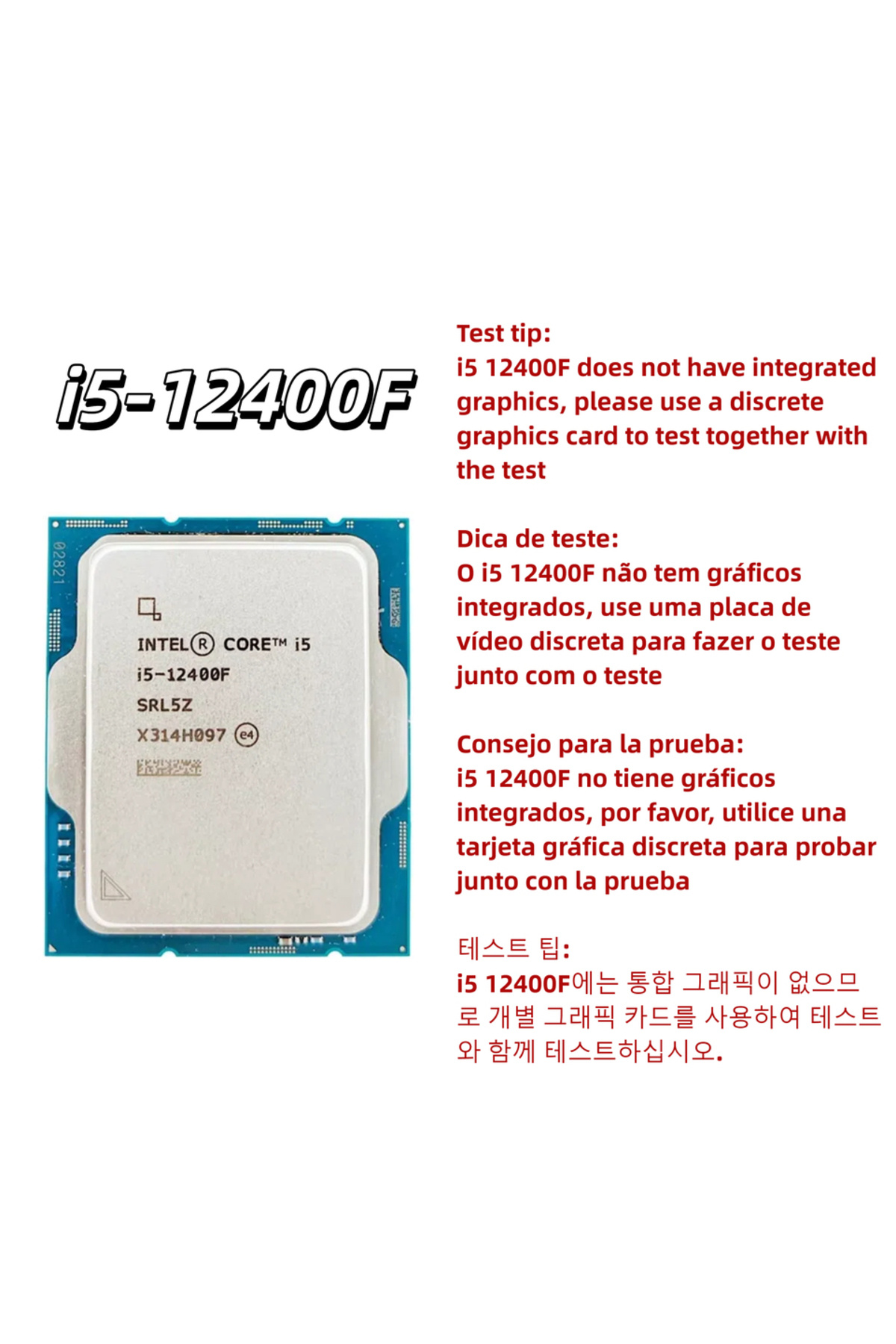 Choice-معالج Intel core i5 12400F بسرعة 2.5 جيجاهرتز، سداسي النواة، 12 خيطًا، 65 واط، LGA 1700، بدون مبرد، ليس جديدًا تمامًا 4