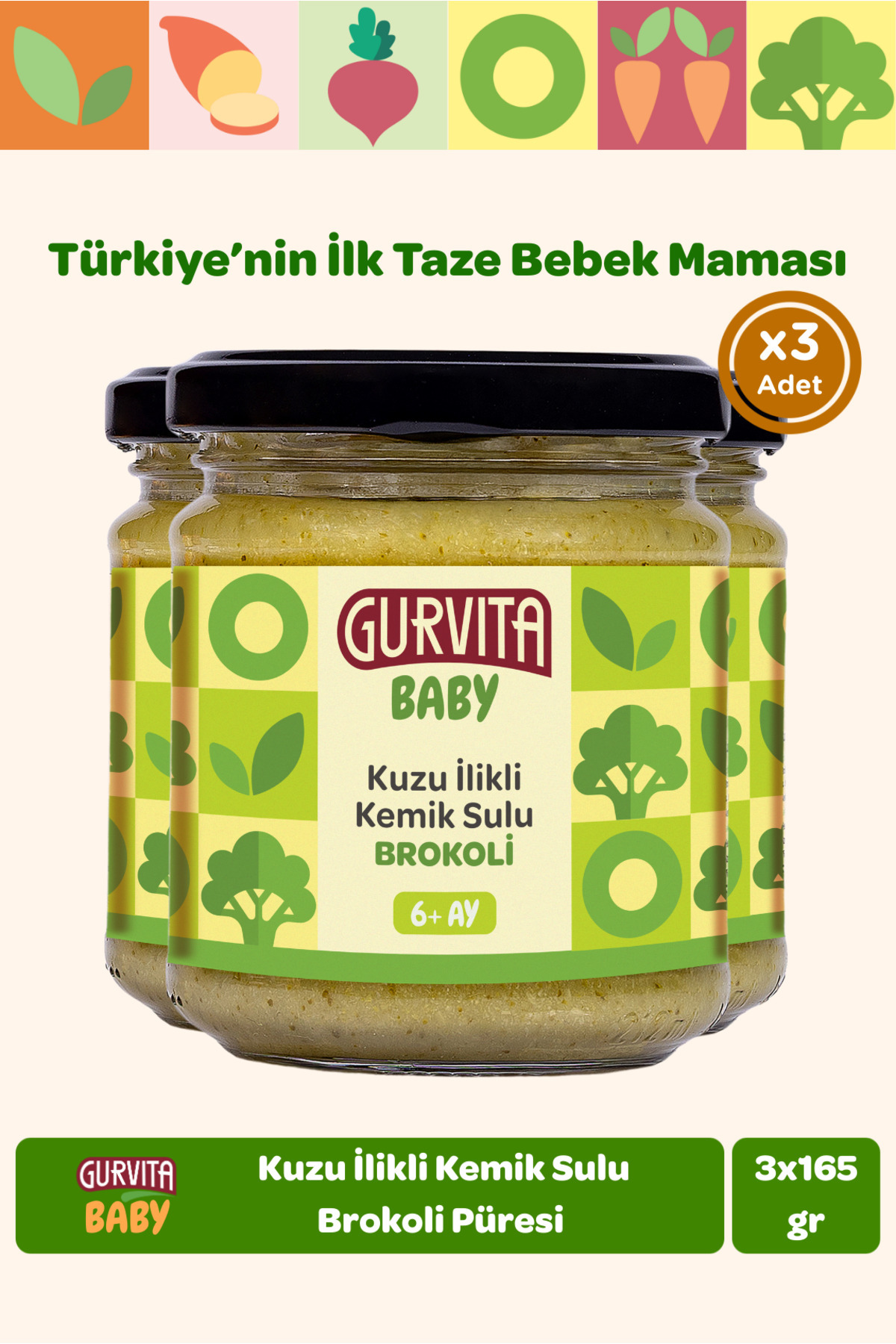 Gurvita Baby Kuzu İlikli Kemik Sulu Brokoli 165 gr 3 Adet