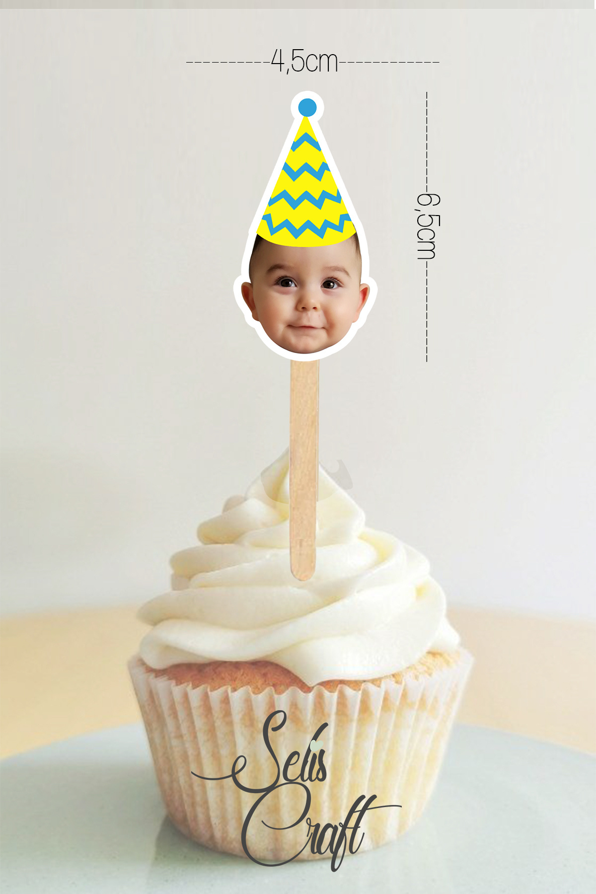 SelisCraft Kişiye Özel Fotoğraflı Parti Doğum Günü Cupcake Pasta Kürdanı Bebek Çocuk Dekor Süslemesi 12 adet fotoğrafı 5 (önizleme)