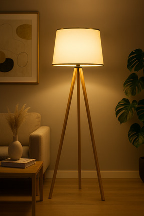 Vivido Home Doğal Krem Gold Şeritli Ahşap Lambader