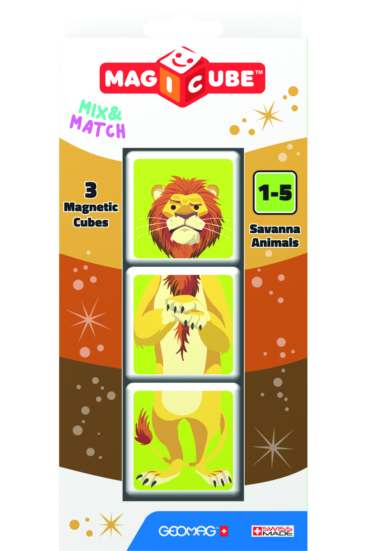 مکعب جادویی میکس اند مچ حیوانات ساوانا اسباب‌بازی STEM ۱۰۰٪ بازیافتی، ساخت سوئیس، چندرنگ