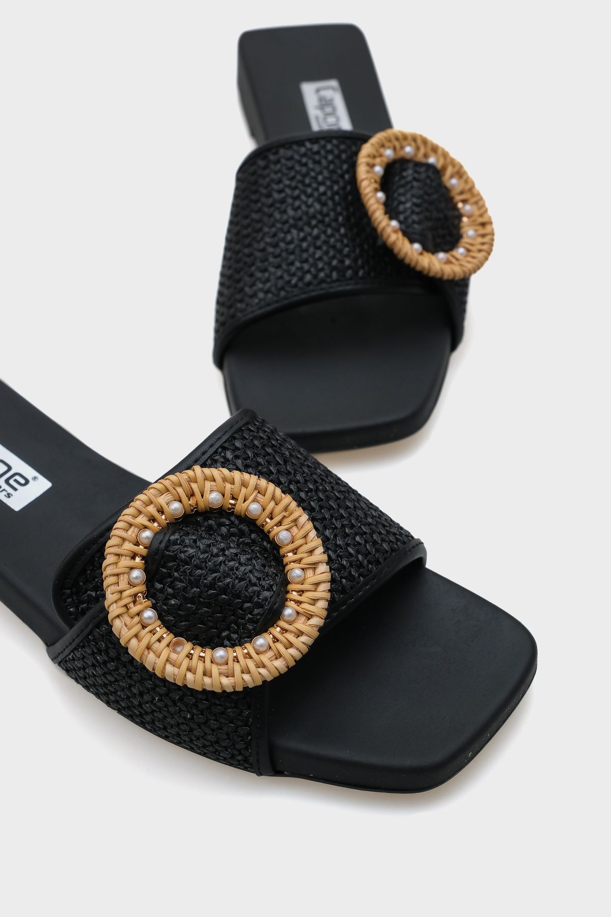 Capone Outfitters-Γυναικείες παντόφλες Manya Blunt Toe Straw με κοντό τακούνι Comfort 3