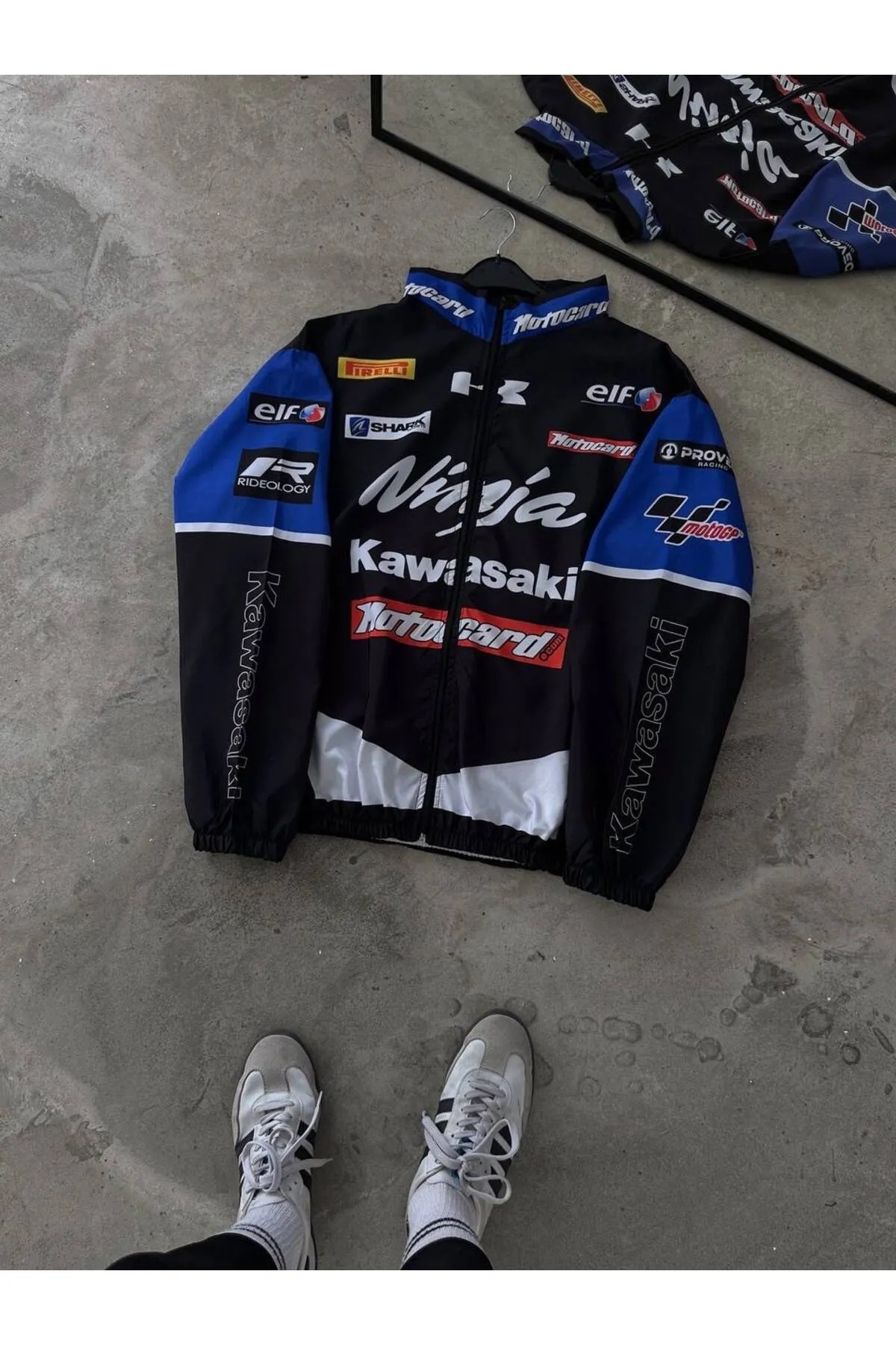 Lushen Unisex Paraşüt Kumaş Oversize Baskılı Siyah Rüzgarlık Yağmurluk İnce Ceket