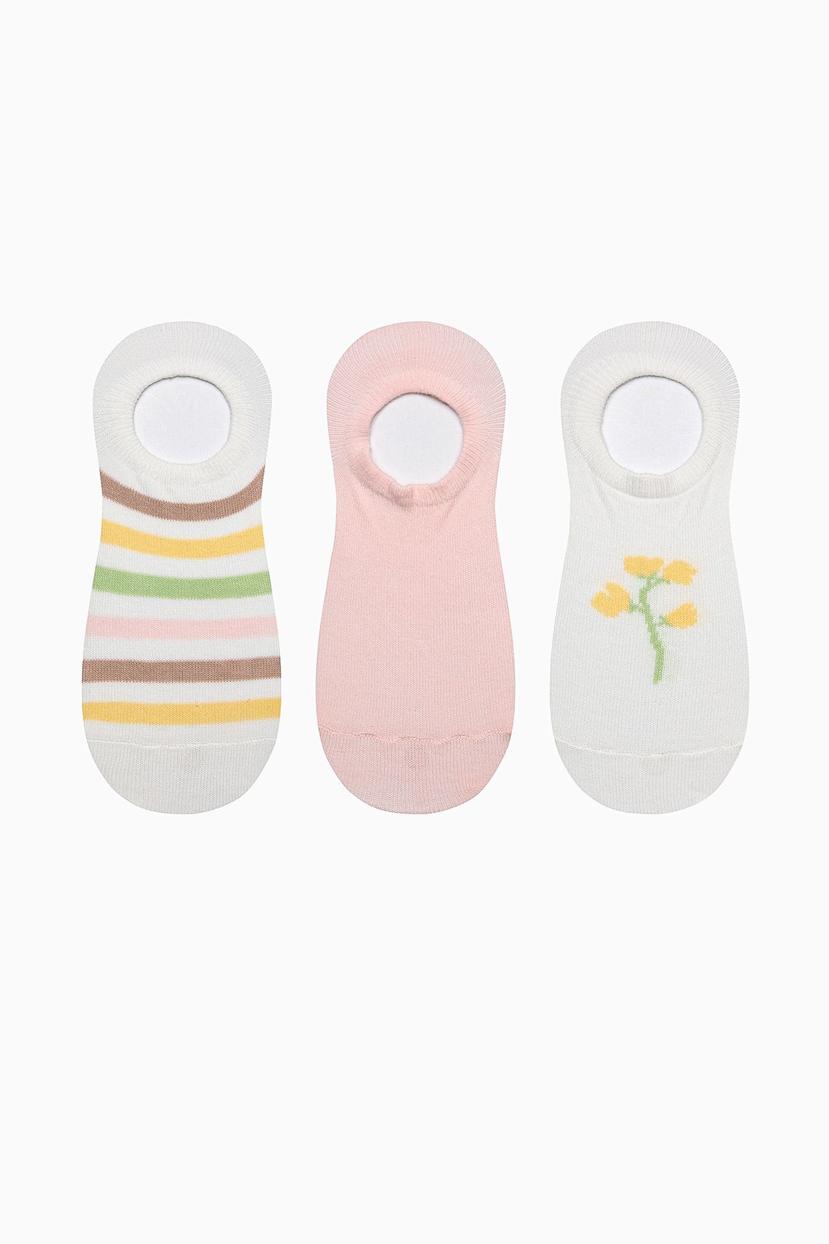 Penti-Floral Line Rosa Weiß 3 Stück Sneaker Socken 1