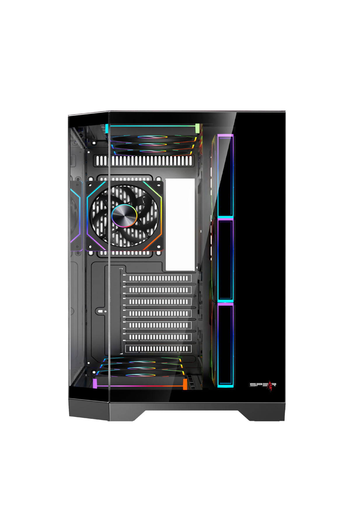 SPEARPC-DOST60PLUS 7 مراوح ARGB ATX Gaming Case مع جهاز تحكم عن بعد باللون الأسود 3