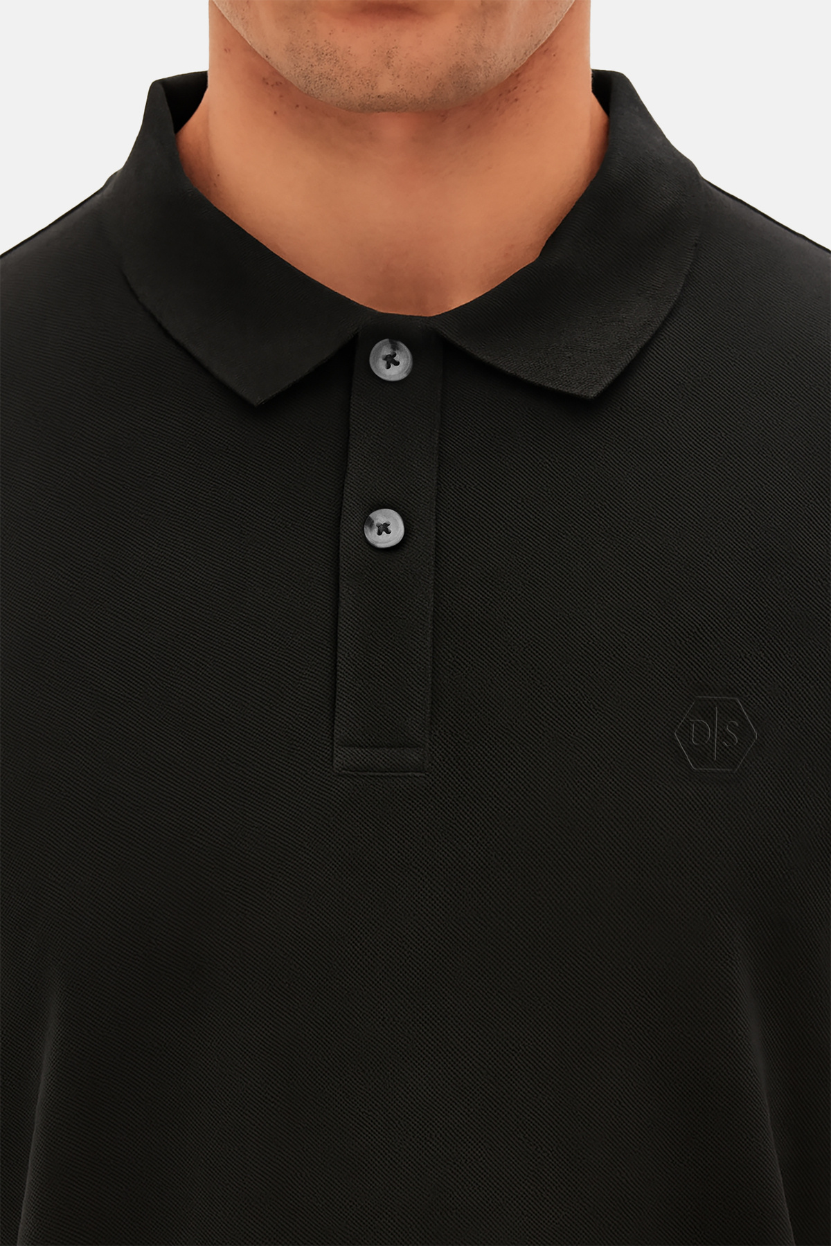 D'S Damat-Normale Passform, schwarzes Piqué-T-Shirt aus 100 % Baumwolle mit unlackiertem Polokragen und Stickerei 6