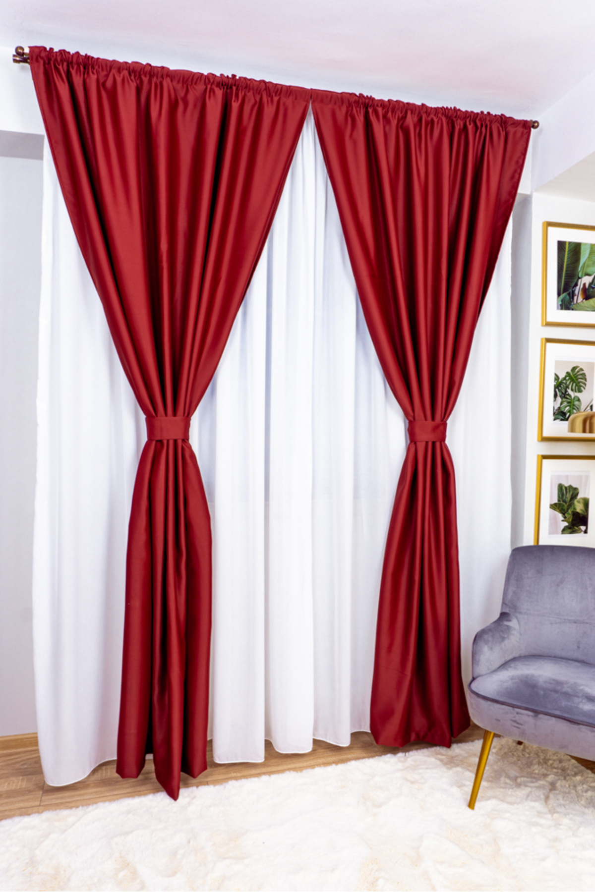 Harnicuta-Set of 2 Blackout Curtains in Burgundy with Rejansa, Choice of Dimensions: Width x Height 1