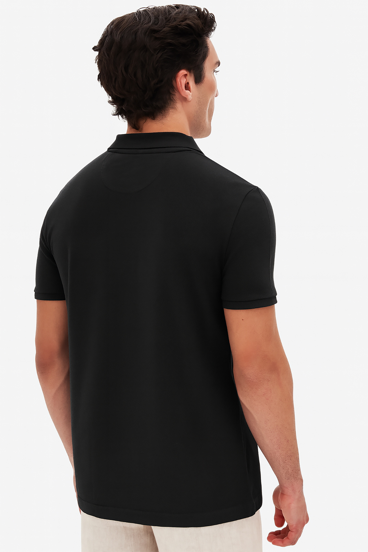 D'S Damat-Normale Passform, schwarzes Piqué-T-Shirt aus 100 % Baumwolle mit unlackiertem Polokragen und Stickerei 7