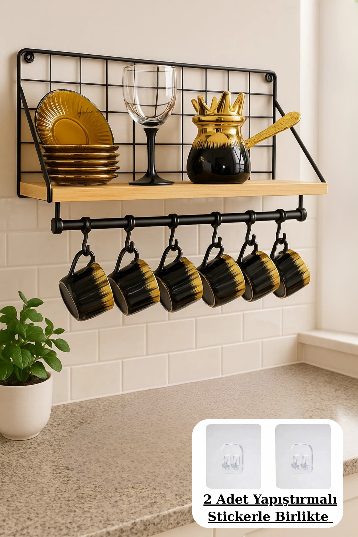 MayCap Yapışkanlı Duvar Rafı Metal Duvar Rafı Modern Askı Ve Kanca