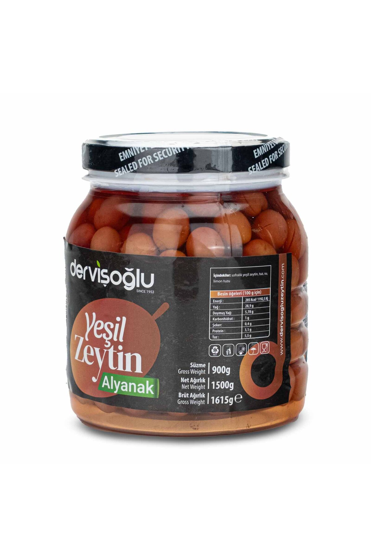 Dervişoğlu Zeytincilik Alyanak Yeşil Zeytin 2XL - Fiyatı