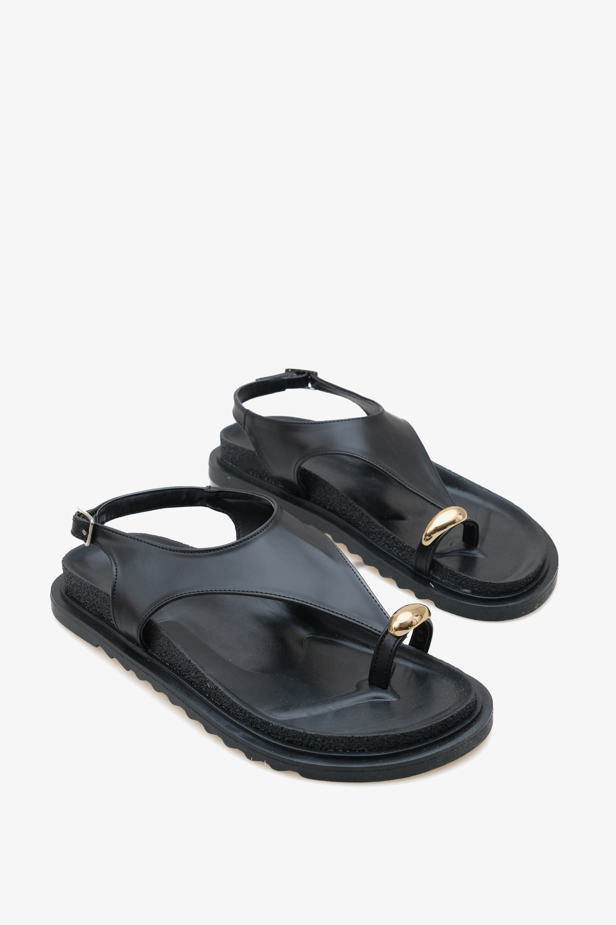 LOJO Kadın parmak arası altın tokalı günlük sandalet marley