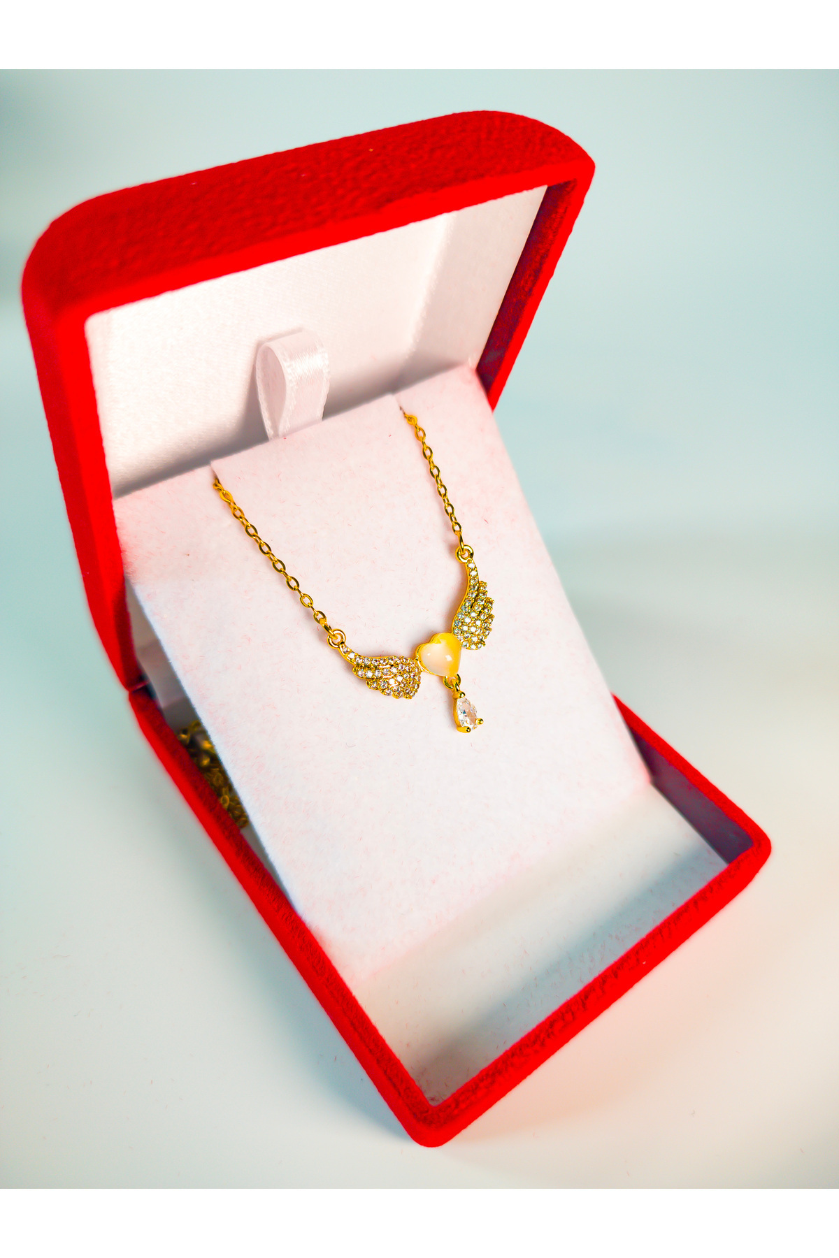 Luxury Velvet Box | Angel Winged Heart Necklace | Mother's Day Gift | Women