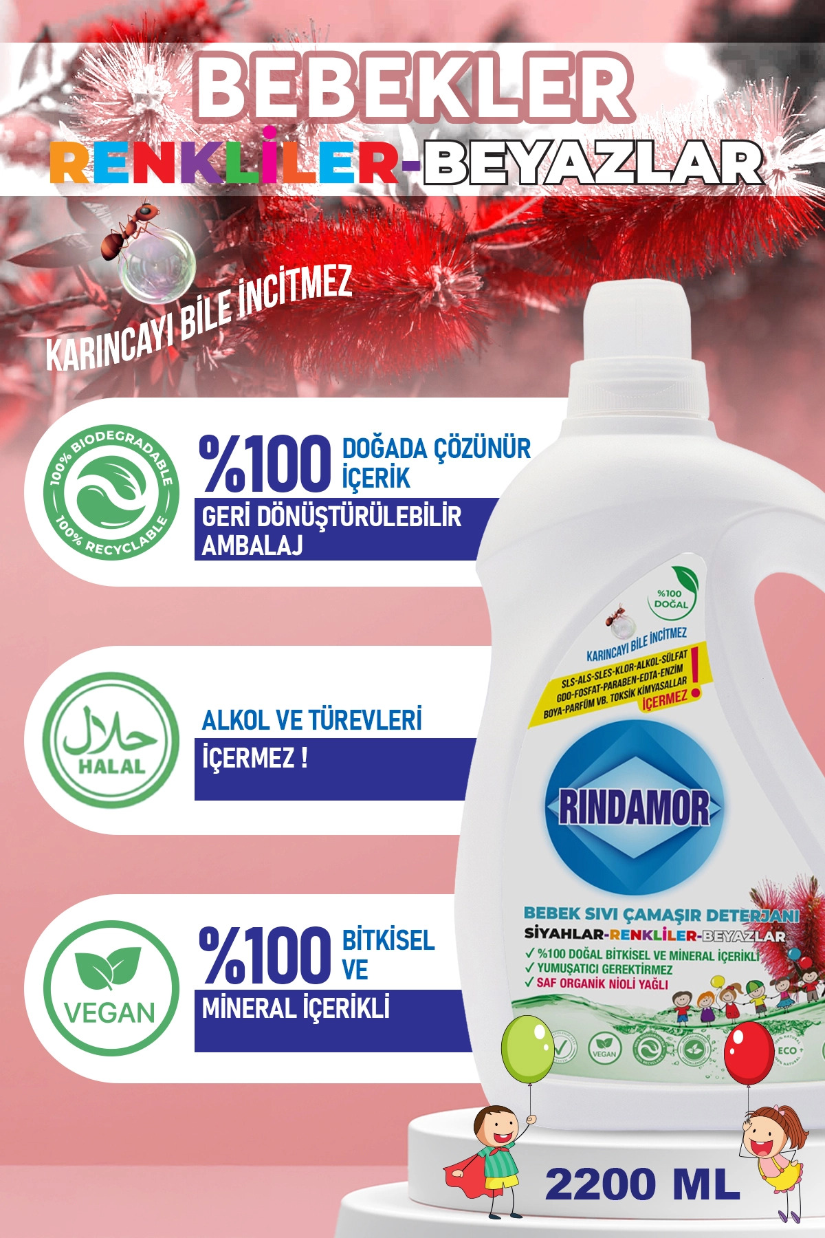 RINDAMOR % 100 DOĞAL BİTKİSEL BEBEK SIVI ÇAMAŞIR DETERJANI ORGANİK NİOLİ YAĞLI-KENDİNDEN YUMUŞATICILI fotoğrafı 4 (önizleme)