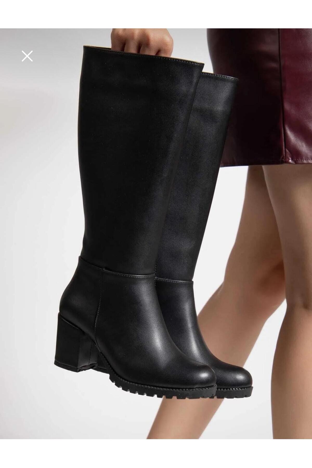 LZ SHOES  kadın siyah Deri çizme - Görsel 2