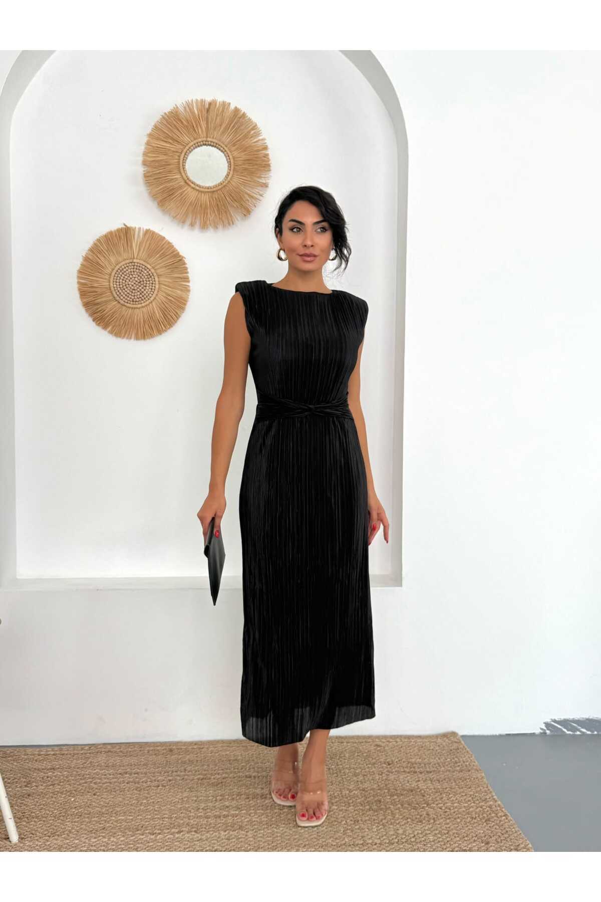 LAMİFUSTORE Bel Detaylı Piliseli DANIEL Elbise fotoğrafı 3 (önizleme)