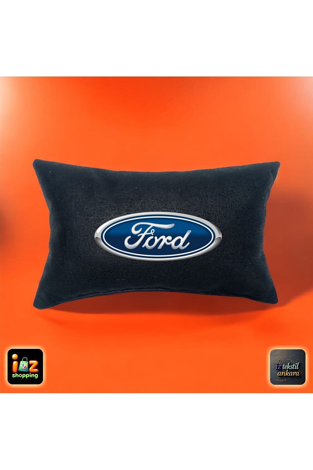 İZ WORTH WEARİNG FORD YAZILI LOGO Araç Boyun Yastığı Ortopedik 1.SINIF SİYAH Kumaş,Baskılı 1 Adet 17x27cm..