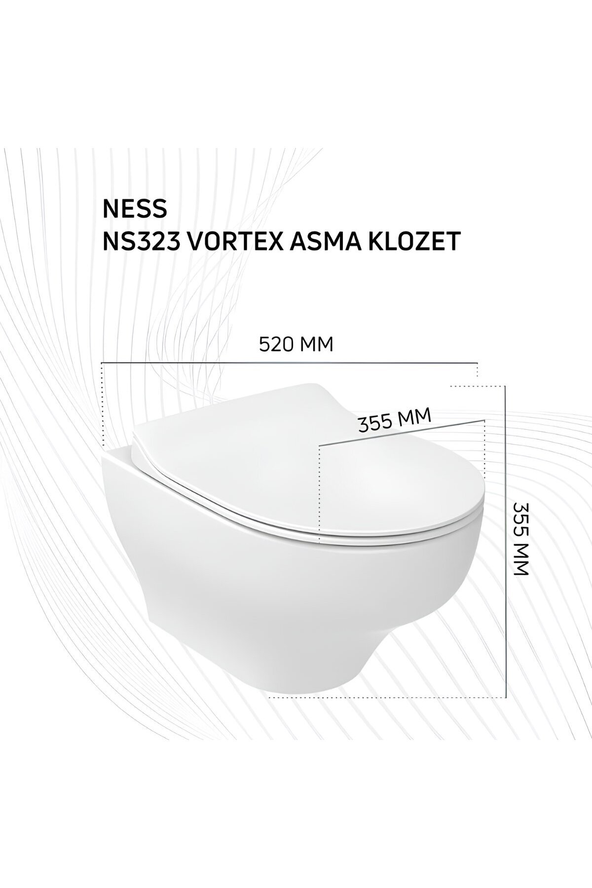 Creavit Ness Vortex Beyaz Asma Klozet NS323, Ness Duroplast Yavaş Kapak KC3403.01
