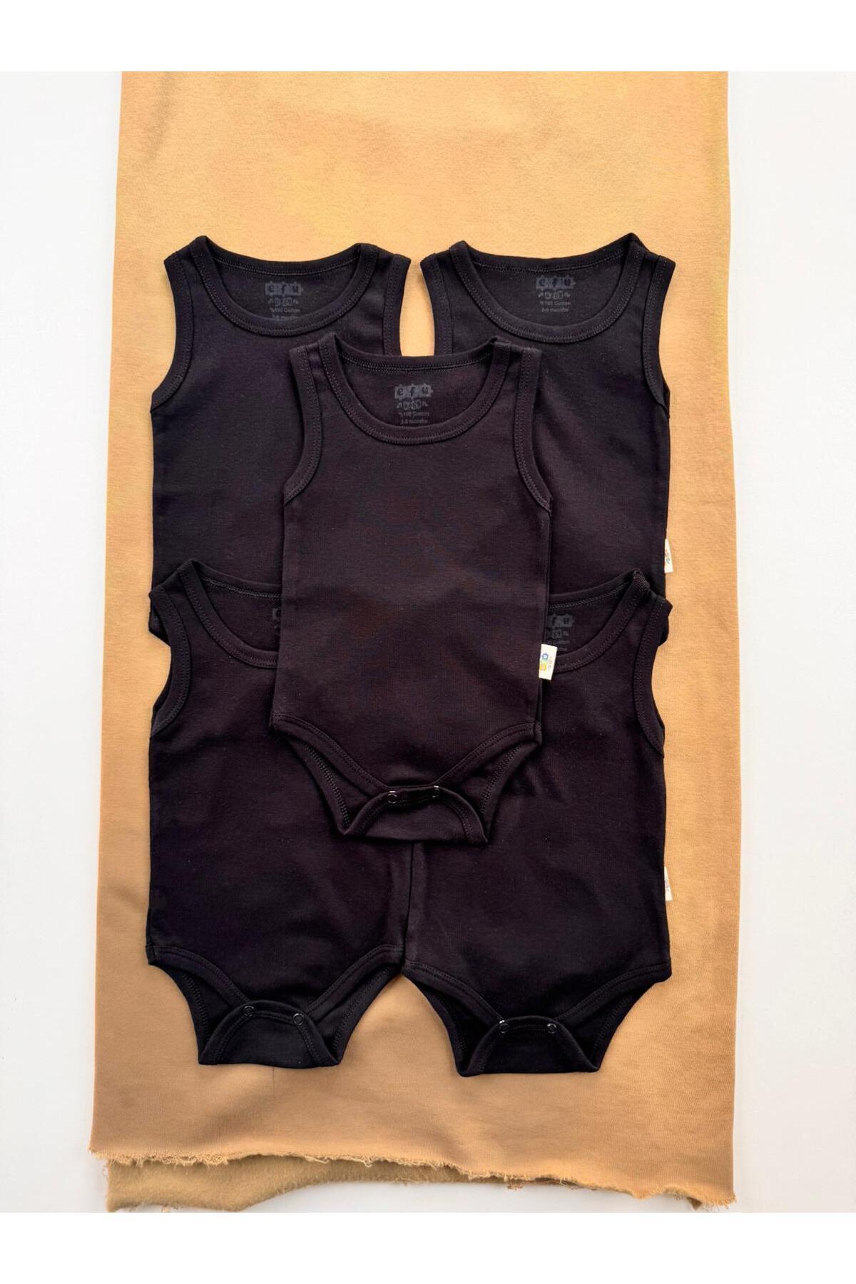 EFU BABY 5'li Siyah %100 Pamuklu Askılı Bebek Çıtçıtlı Atlet Body Zıbın fotoğrafı 2 (önizleme)