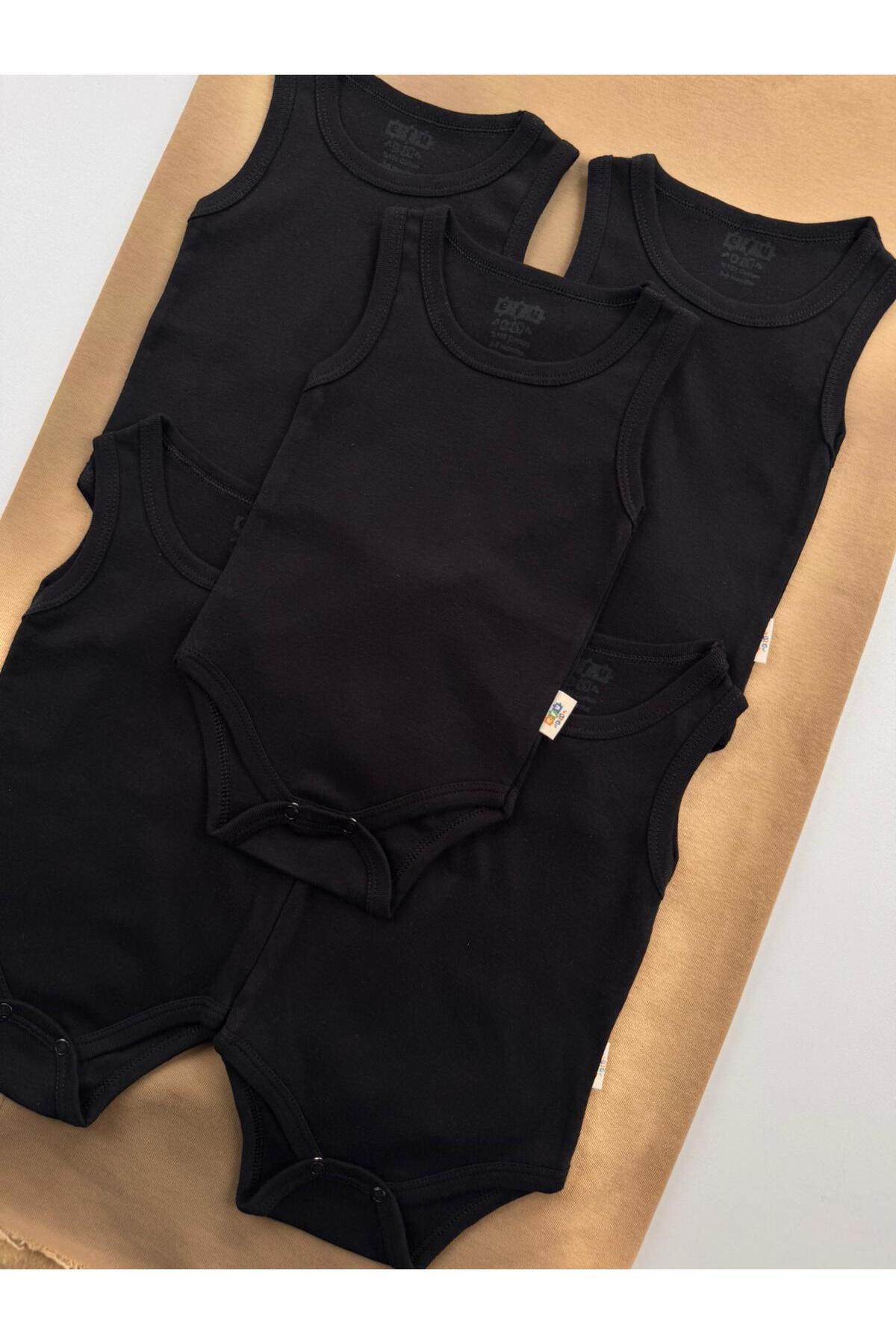 EFU BABY 5'li Siyah %100 Pamuklu Askılı Bebek Çıtçıtlı Atlet Body Zıbın fotoğrafı 3 (önizleme)