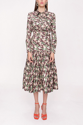 SOCIETA Kamuflaj Büzgülü ve kemer detaylı elbise 93994
