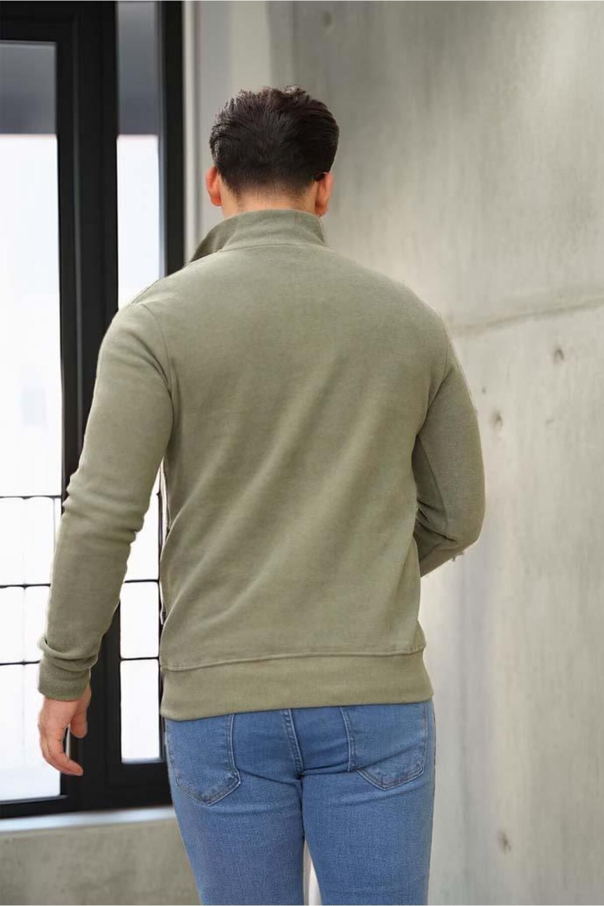 Valiberta-Thessaloniki Knitted Fabric Half Zipper Men's Sweatshirt - Khaki 5