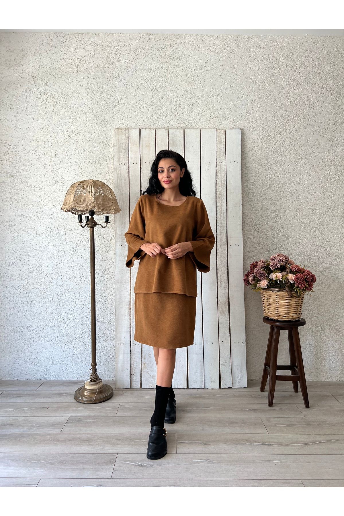 KÜÇÜĞÜM BUTİK-Camel Short Skirt-Blouse Set (Set of 2) 6
