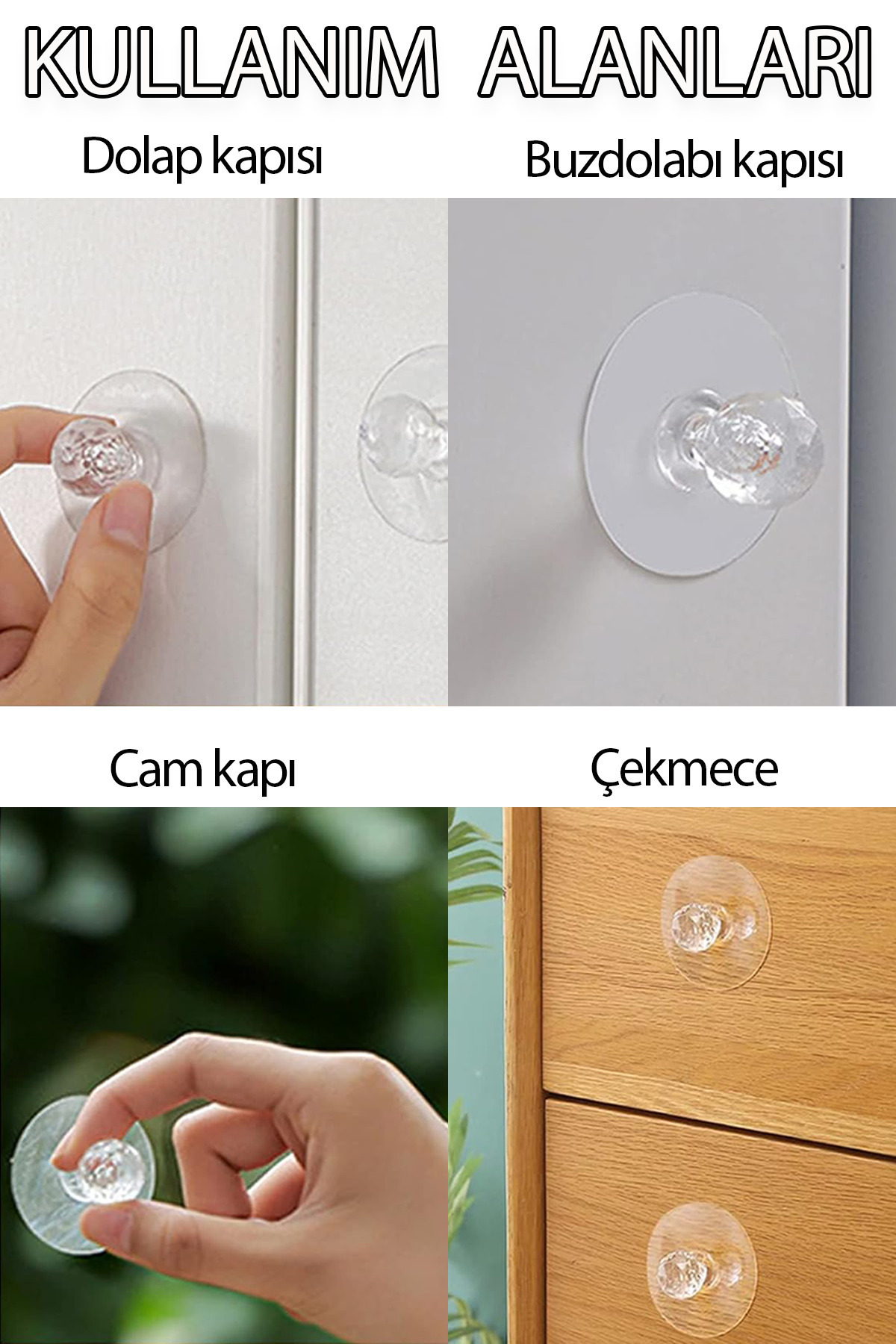 Ganjem-Furniture Drawer Handle 4 Pieces Crystal Look Door Window Handle Non-Marking Adhesive Handle 7